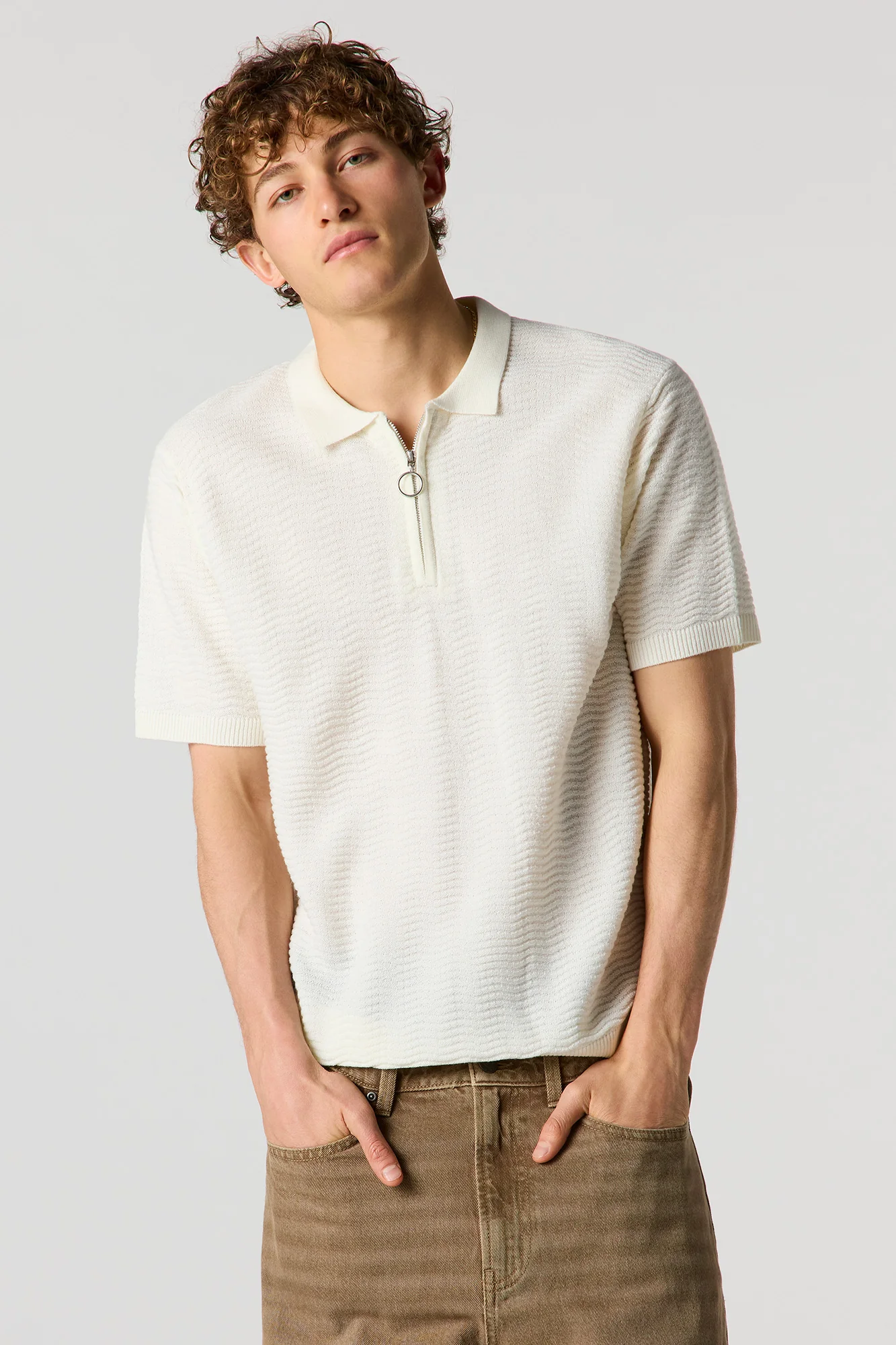 Quarter Zip Flat Collar Knit Top - Image 7