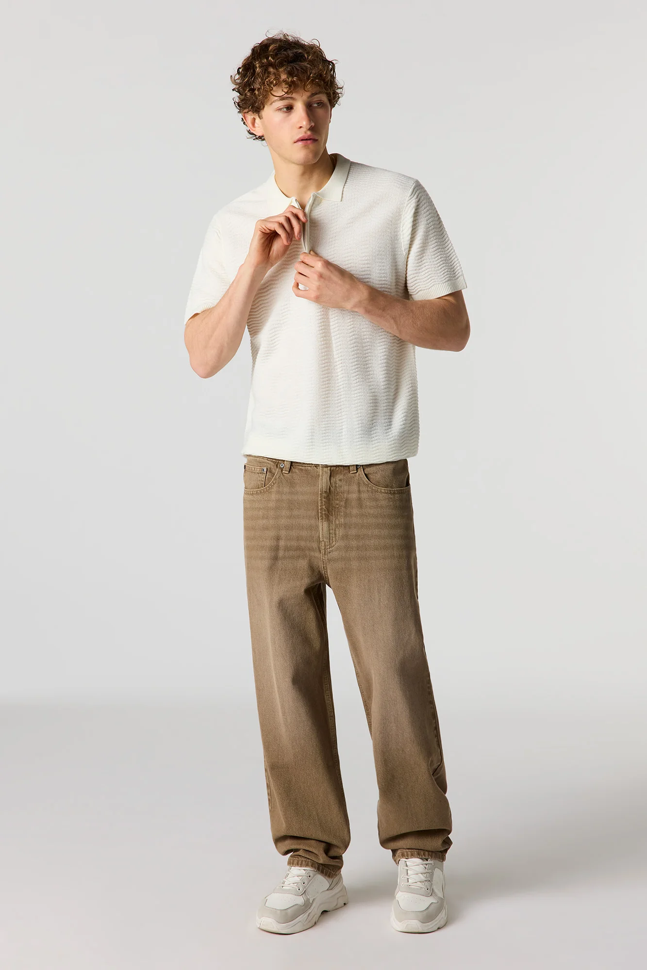 Quarter Zip Flat Collar Knit Top - Image 9