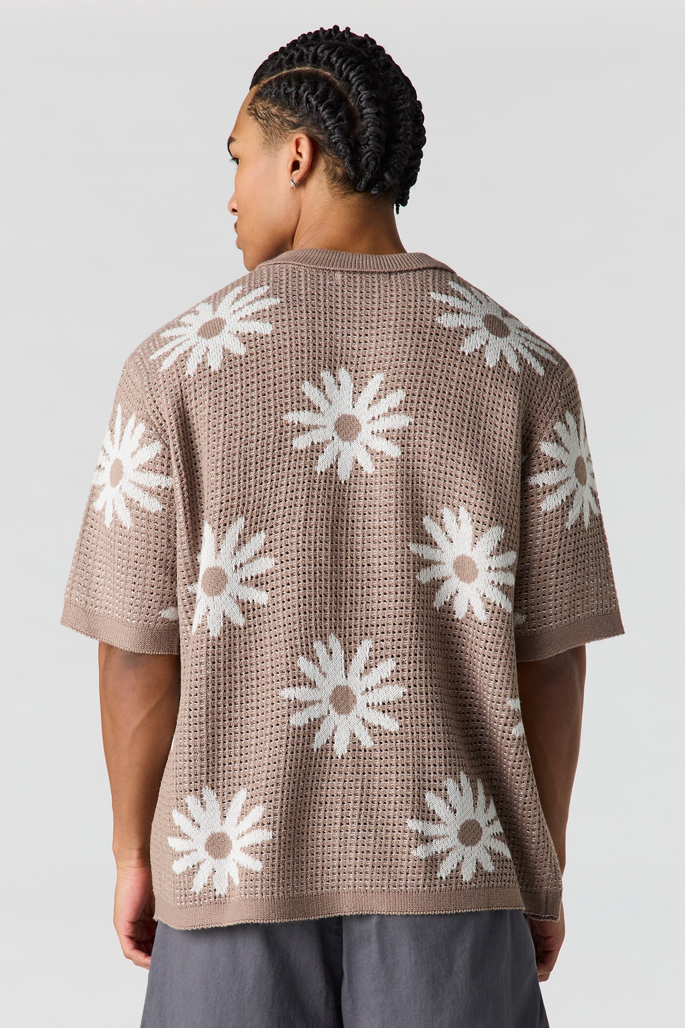 Floral Jacquard Knit Button-Up Top - Image 3
