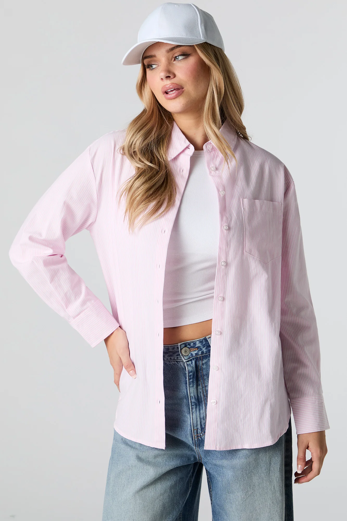 Oversized Long Sleeve Button-Up Top - Image 14