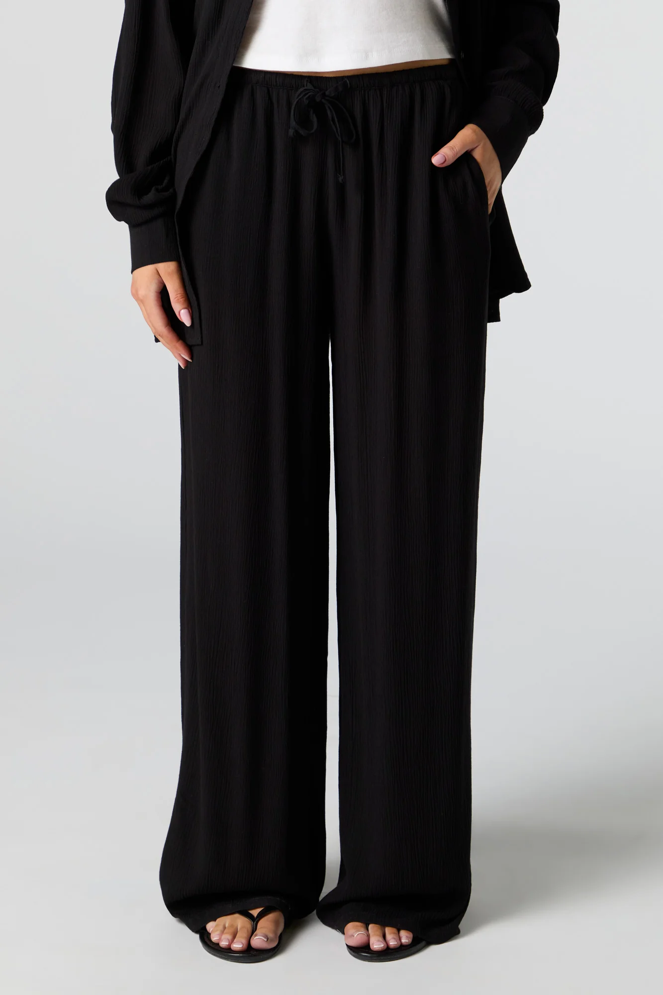 Crinkle Drawstring Wide Leg Pant - Image 14