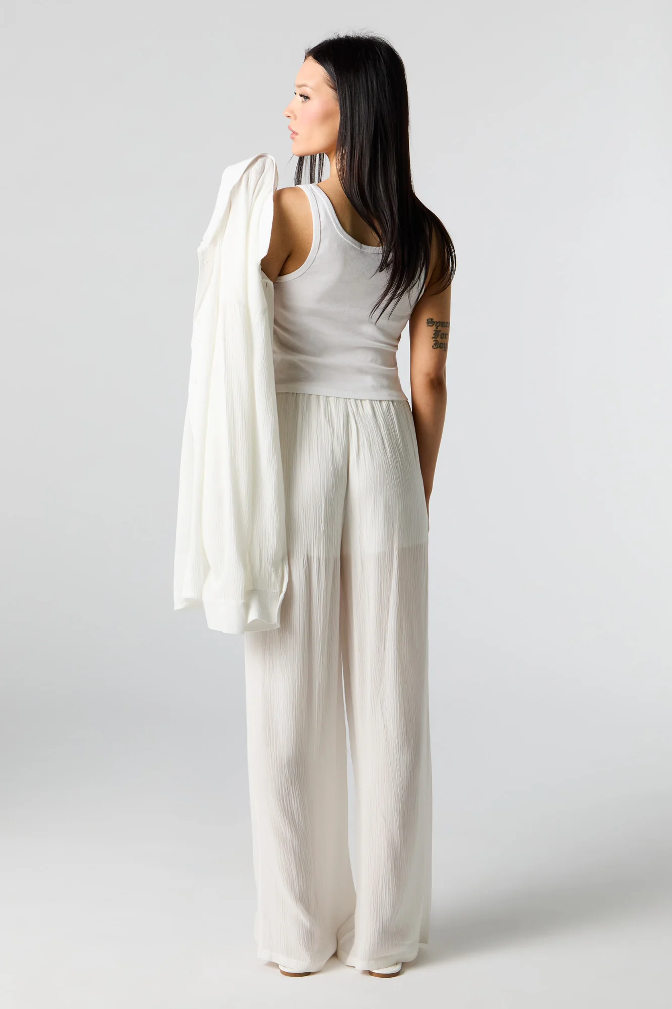 Pantalon à jambe large froissé avec taille coulissante - Image 3
