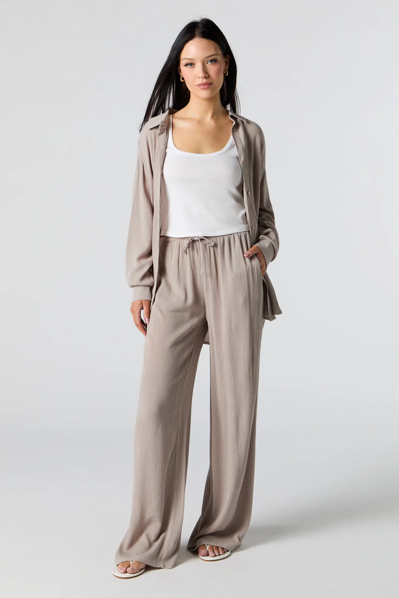 Pantalon à jambe large froissé avec taille coulissante - Image 7