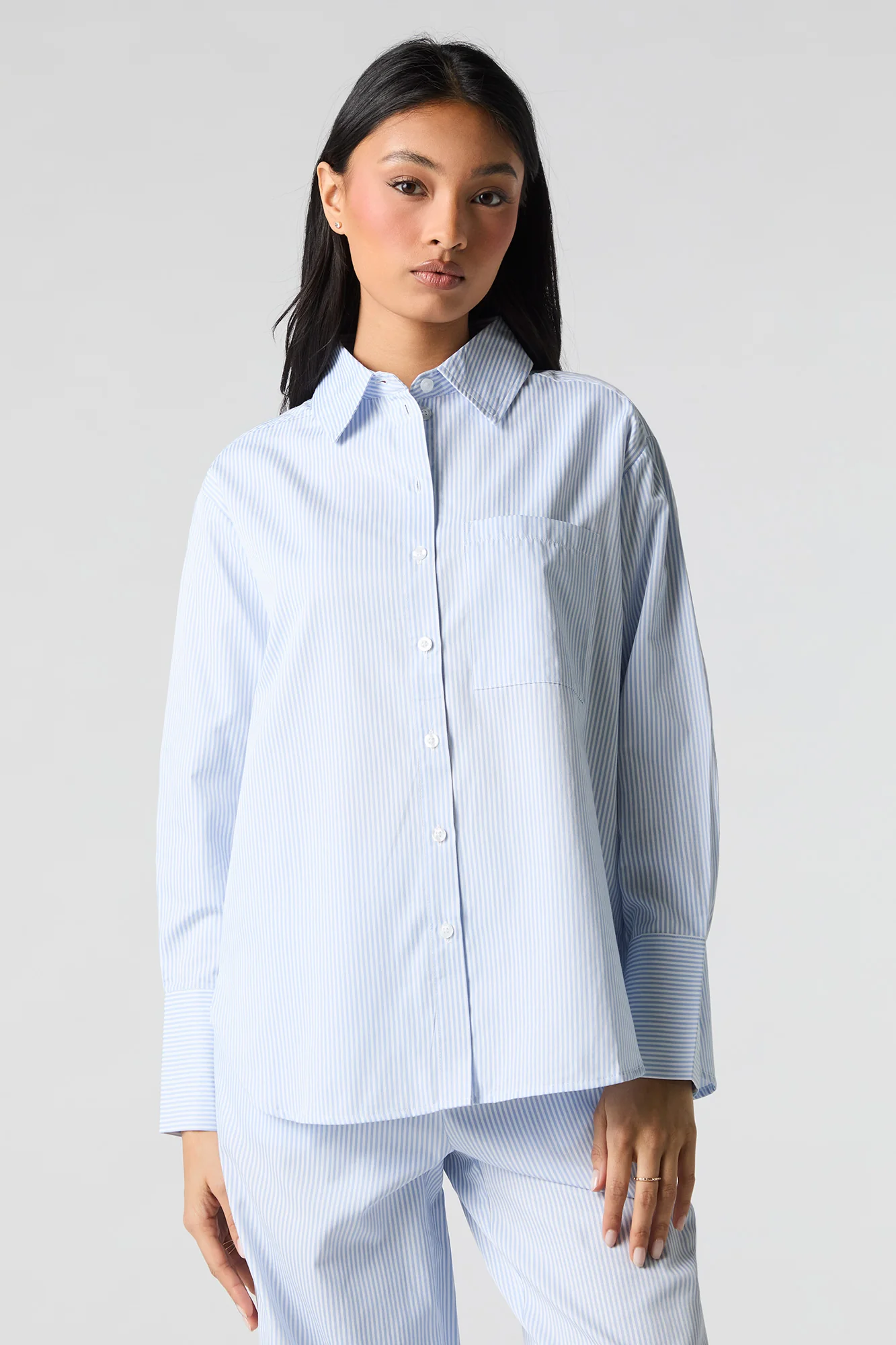 Striped Button-Up Long Sleeve Pajama Top - Image 4
