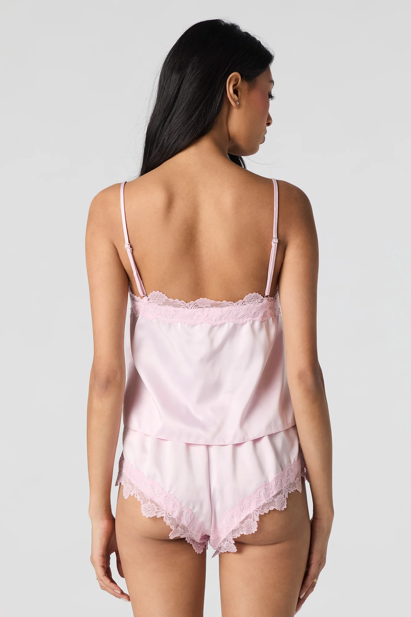 Satin Lace Trim Tank & Short 2 Piece Pajama Set - Image 2