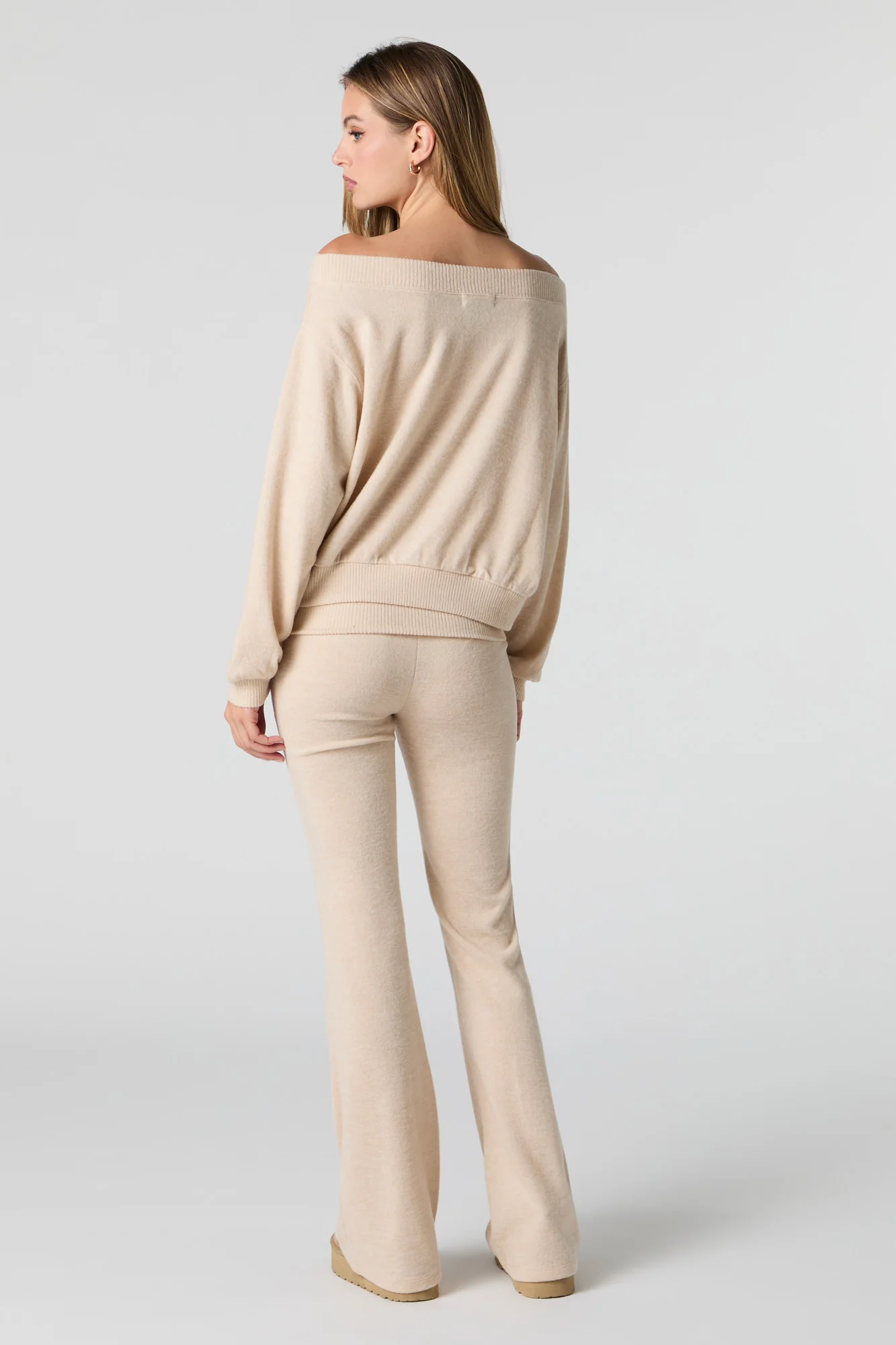 Pantalon à jambe évasée en tricot avec taille pliée - Image 3
