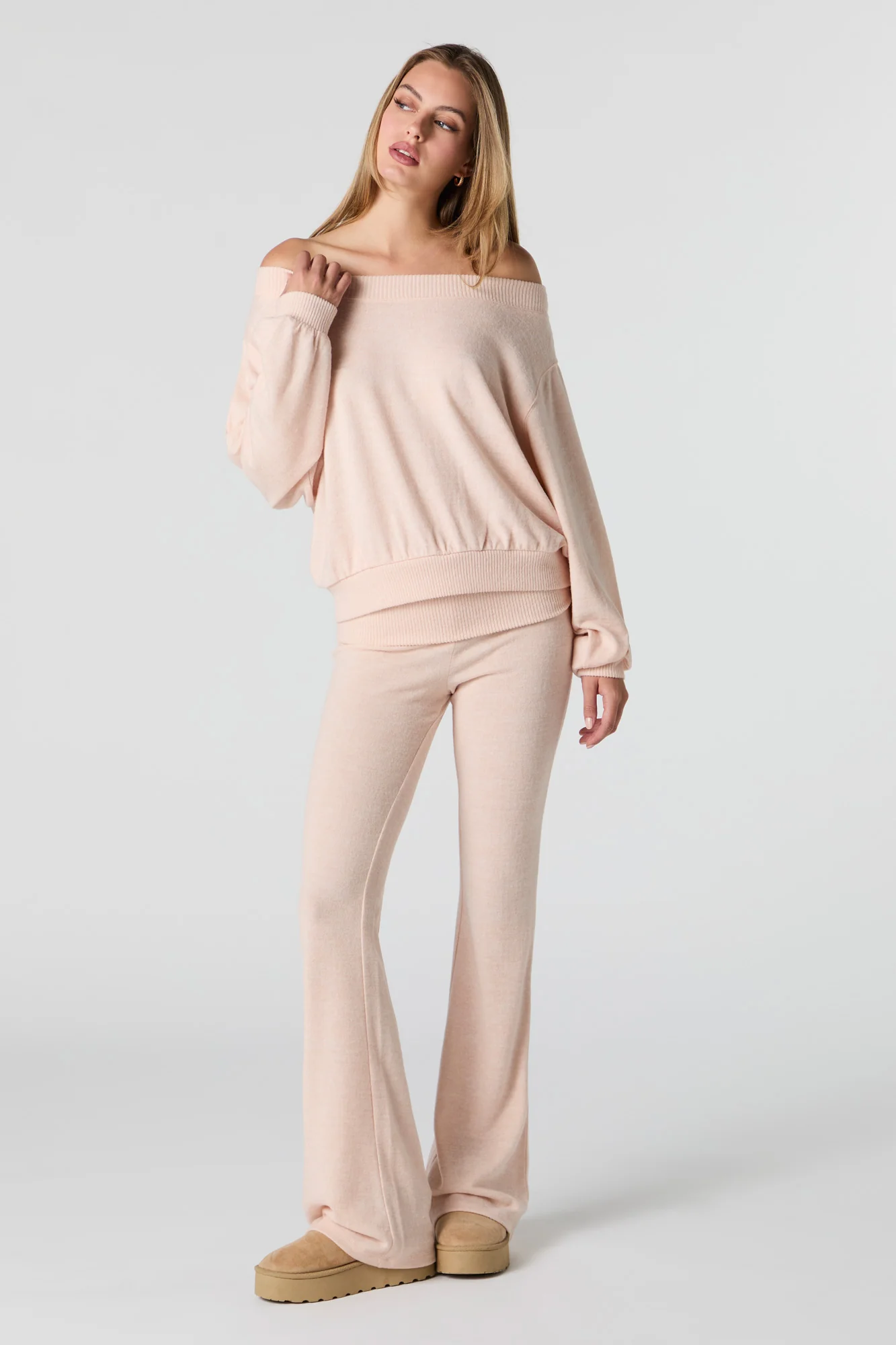 Pantalon à jambe évasée en tricot avec taille pliée - Image 5