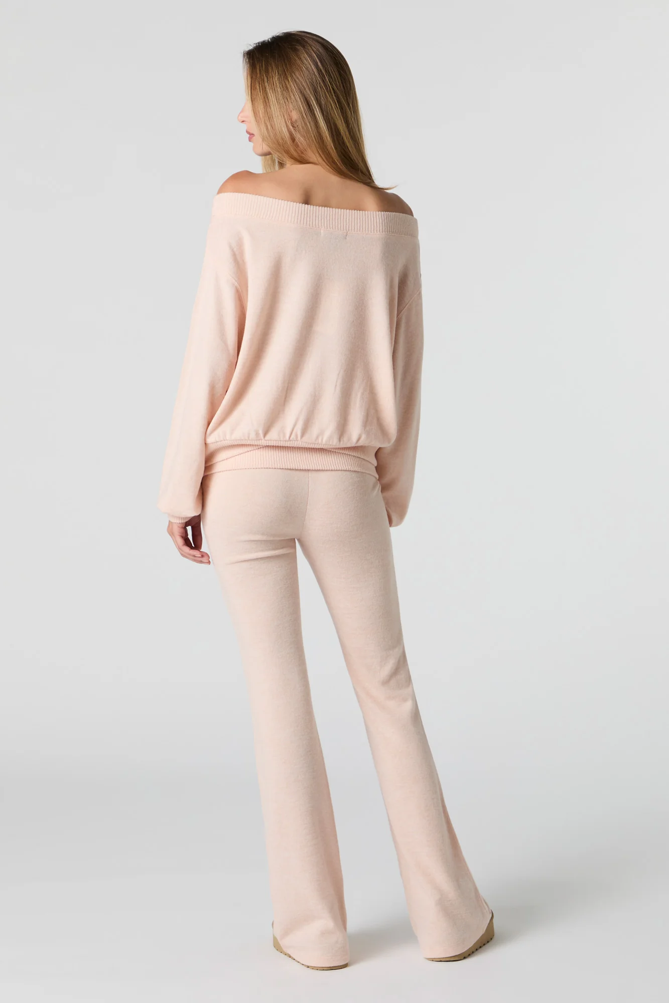 Pantalon à jambe évasée en tricot avec taille pliée - Image 7