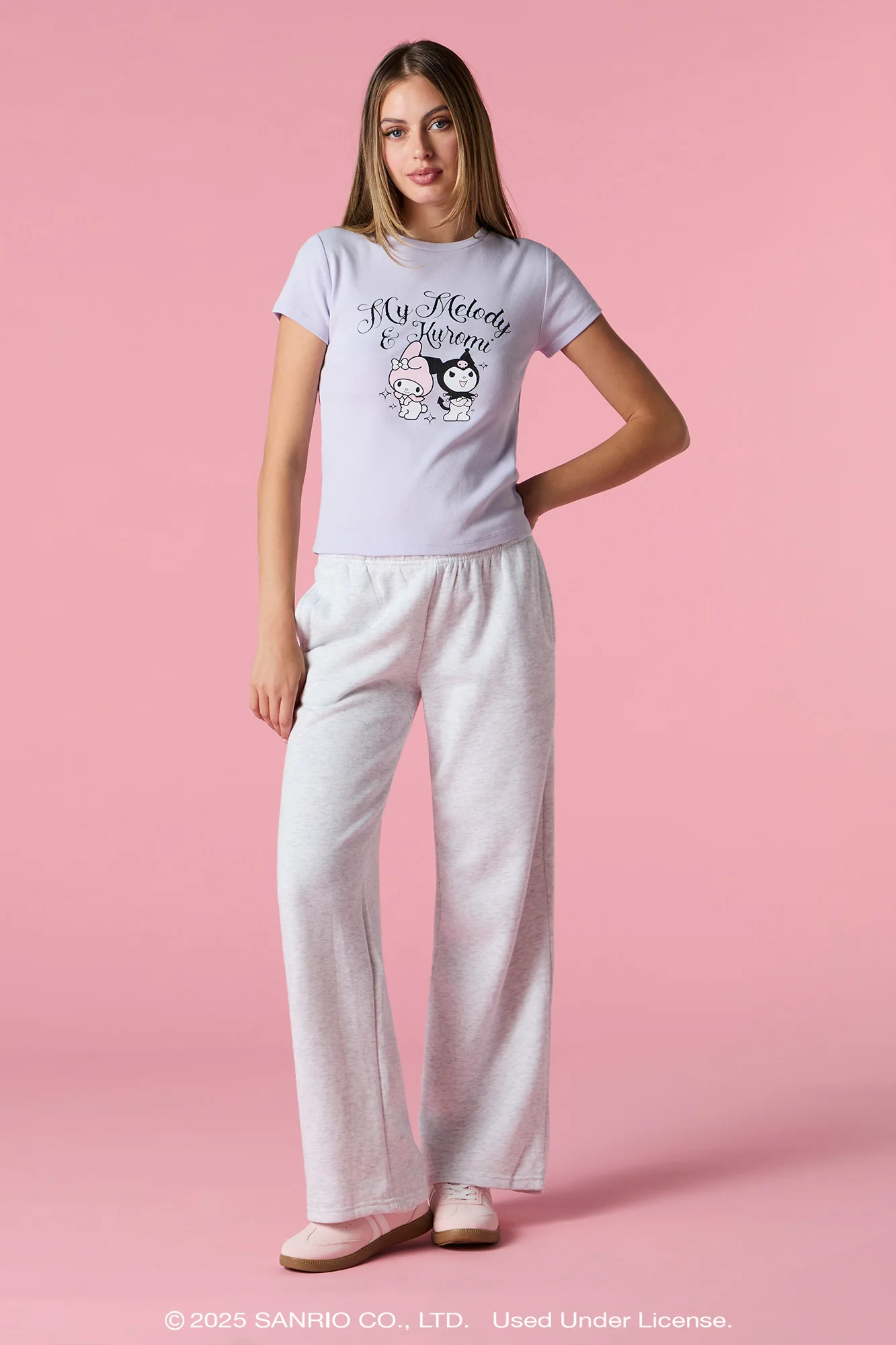 T-shirt à imprimé Kuromi & My Melody avec pierres du Rhin - Image 3