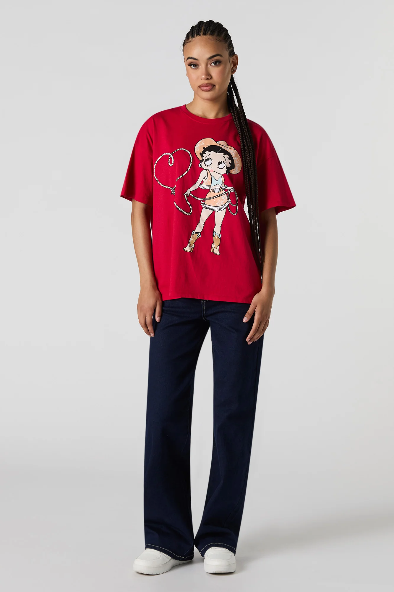 Betty Boop Cowgirl Graphic Boyfriend T-Shirt - Image 3