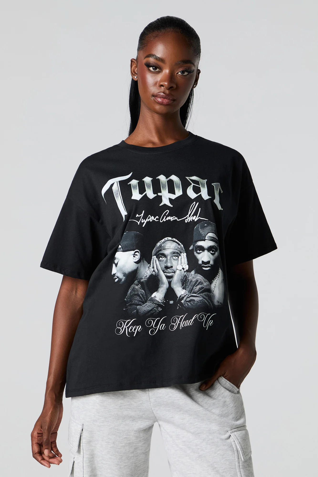 T-shirt de coupe garçonne à imprimé Tupac - Image 4