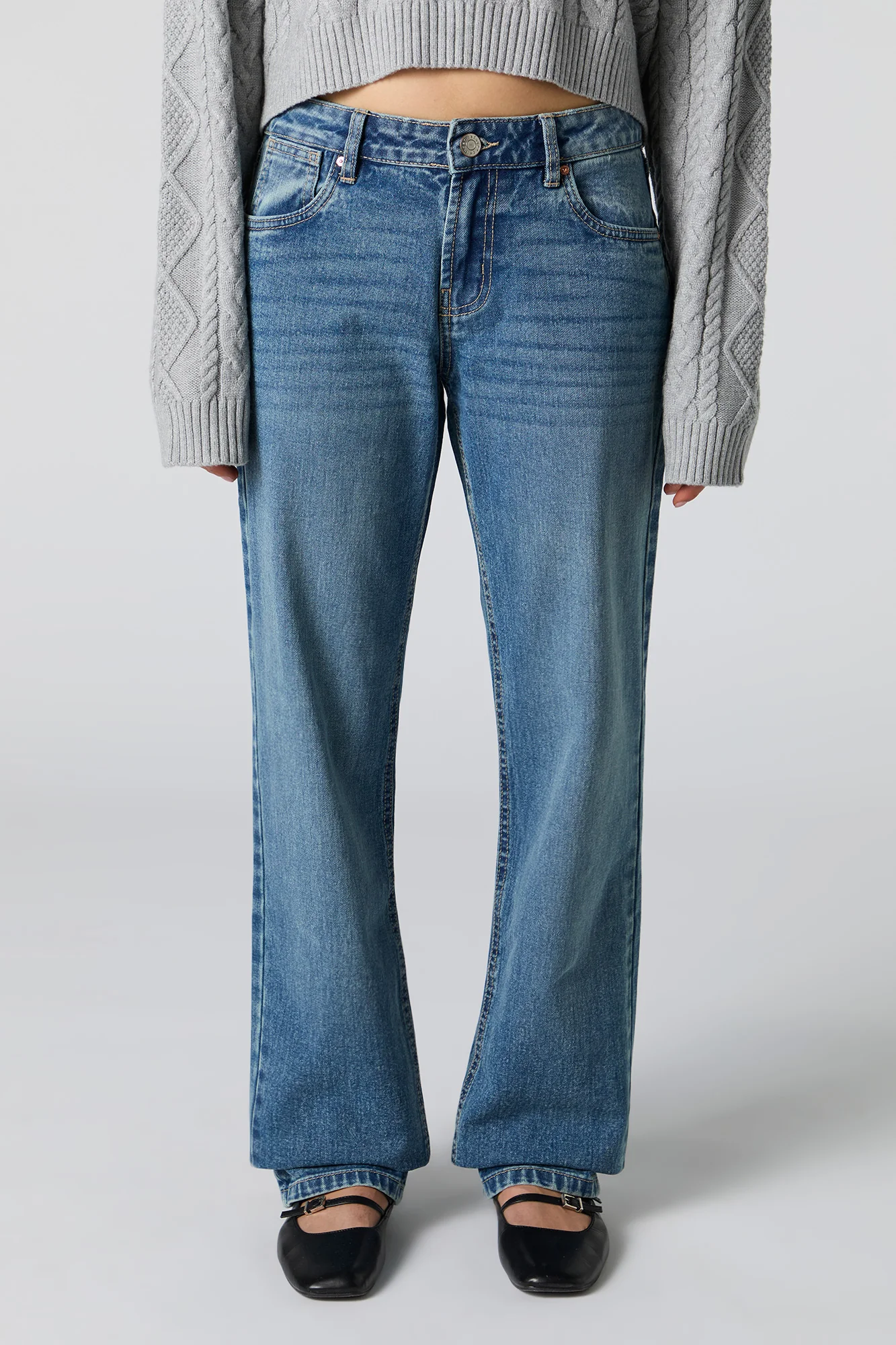Jean rigide à taille basse et jambe droite lavé moyen - Image 2