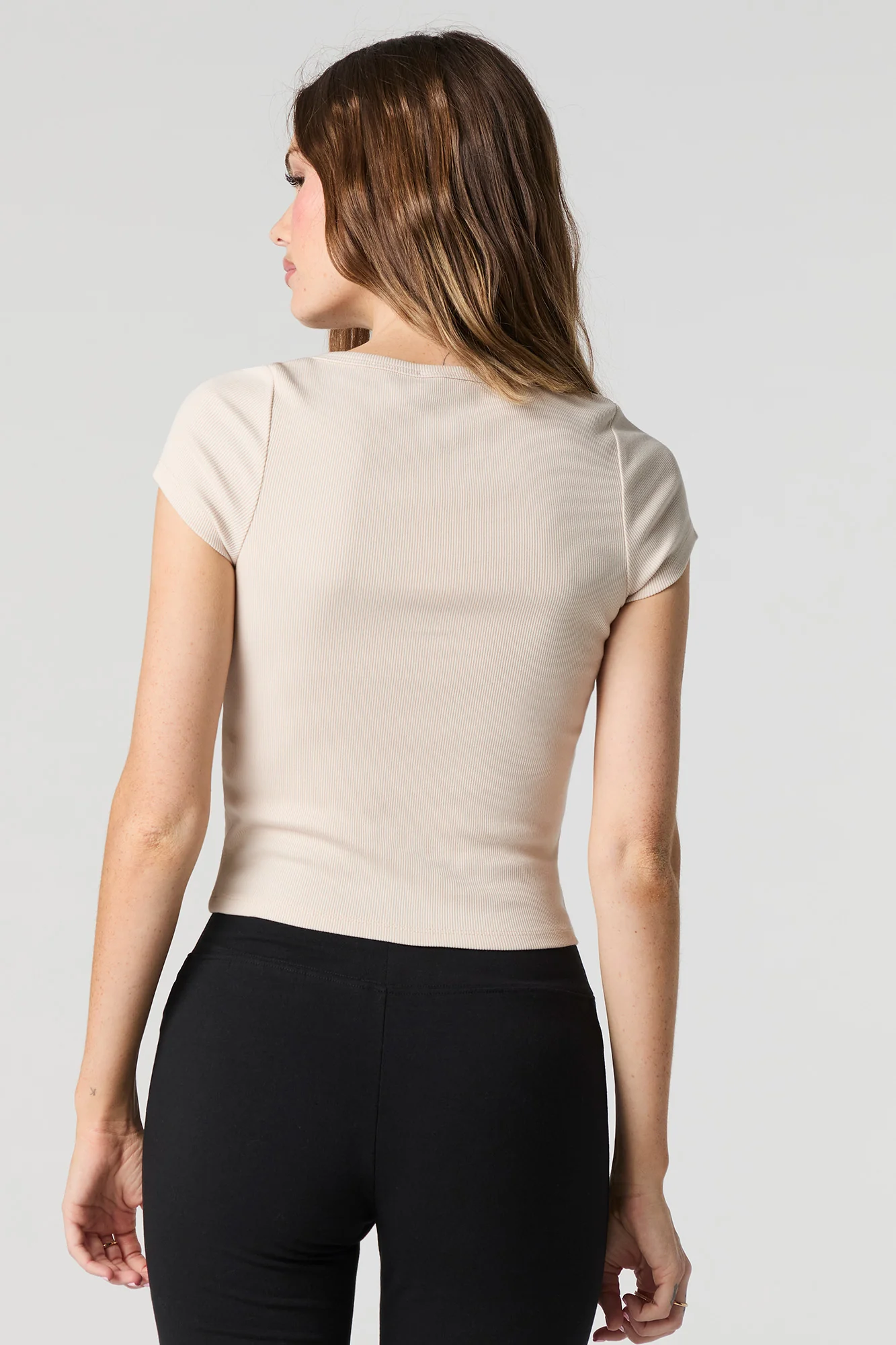 Ribbed Scoop Neck Button Front Top - Image 5
