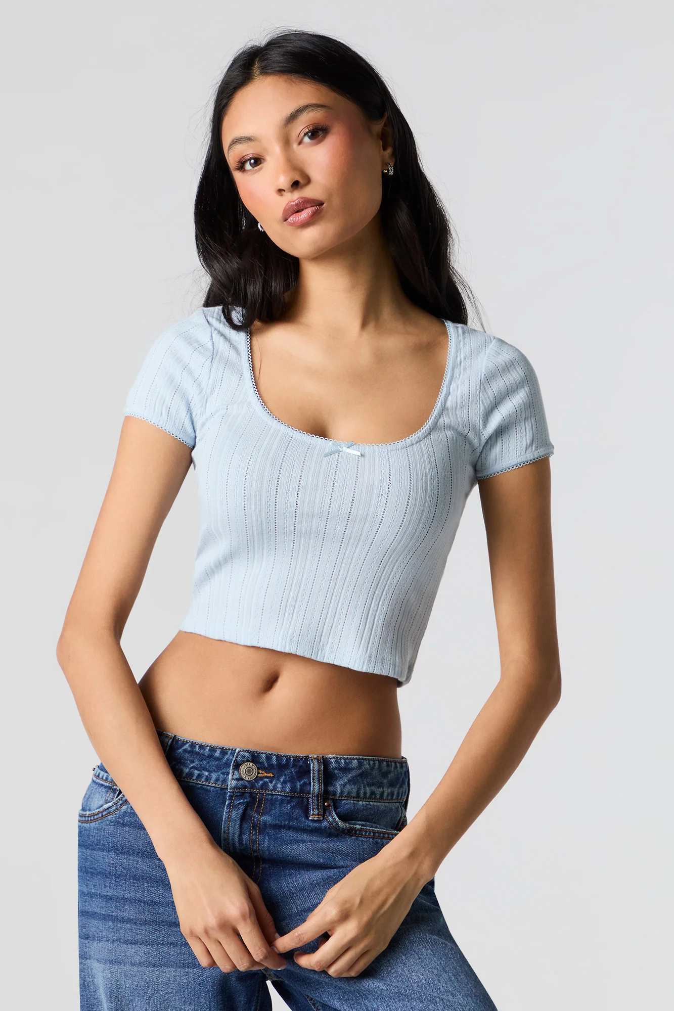 Haut écourté à encolure ronde en tricot pointelle - Image 13