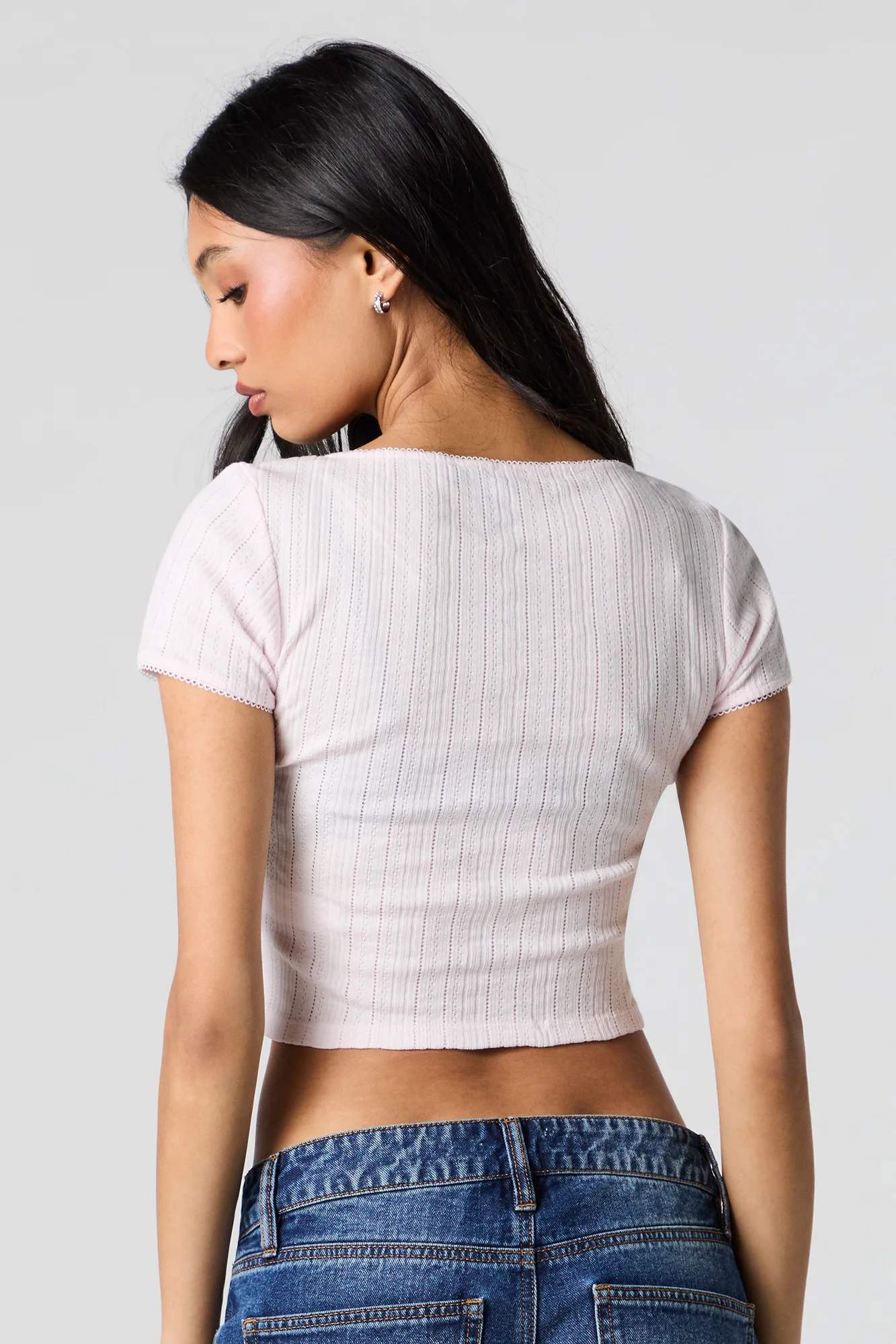 Haut écourté à encolure ronde en tricot pointelle - Image 17