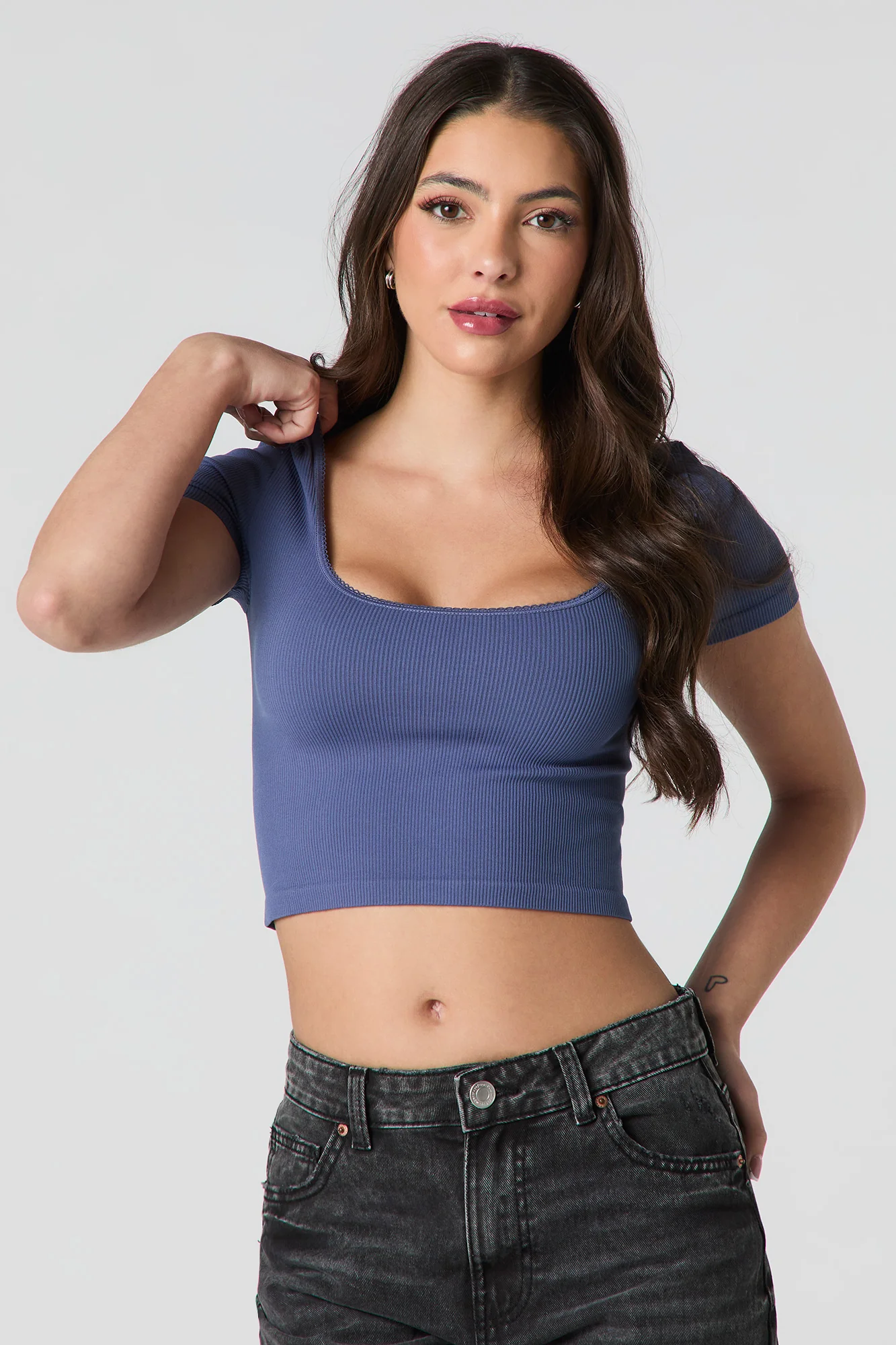 Seamless Ribbed Cropped Short Sleeve Top - Image 13