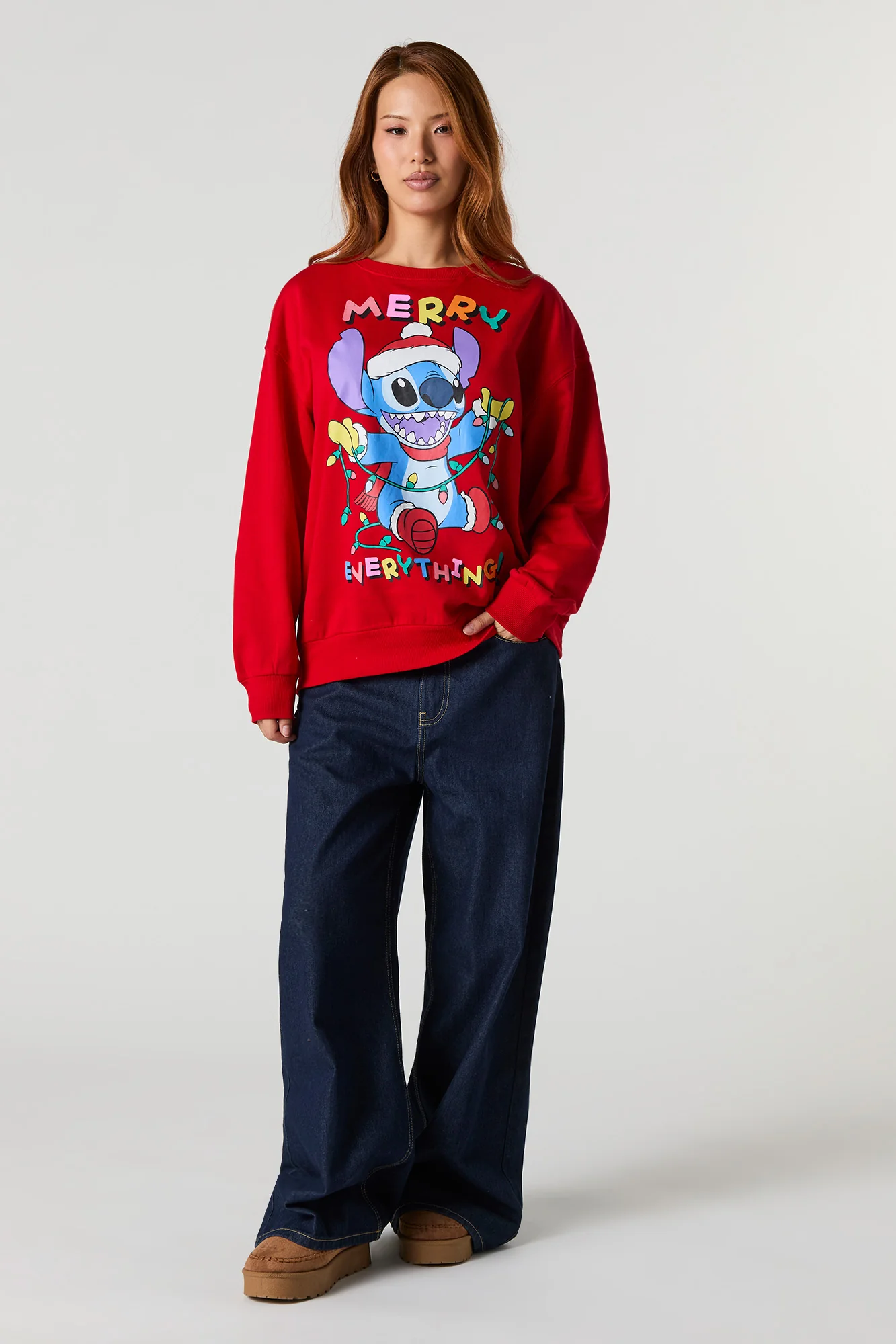 Stitch Merry Christmas Graphic Fleece Sweatshirt - Image 3