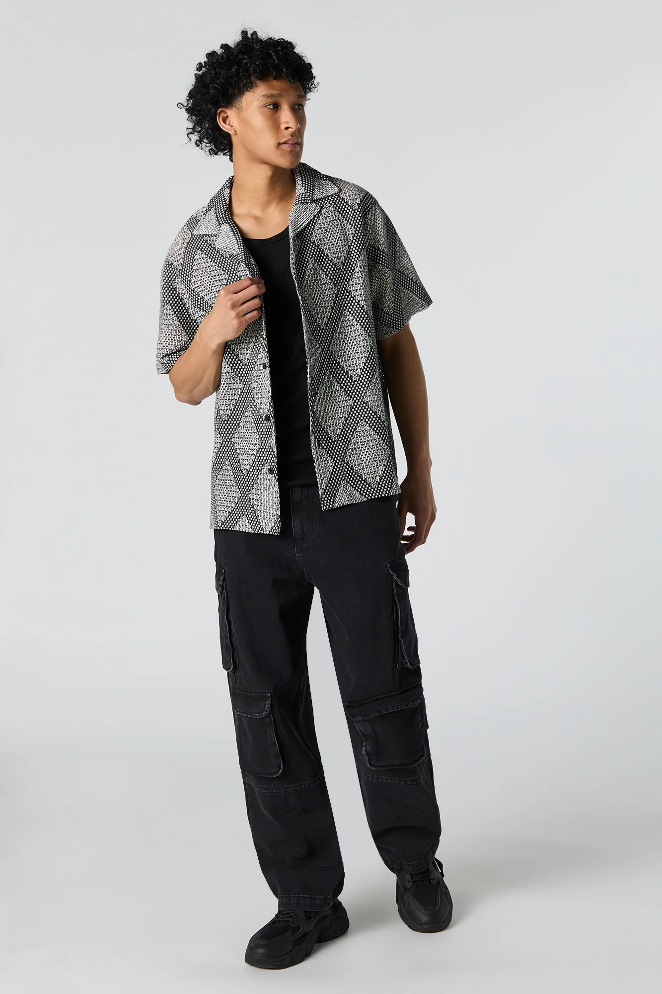Textured Diamond Button-Up Top - Image 3