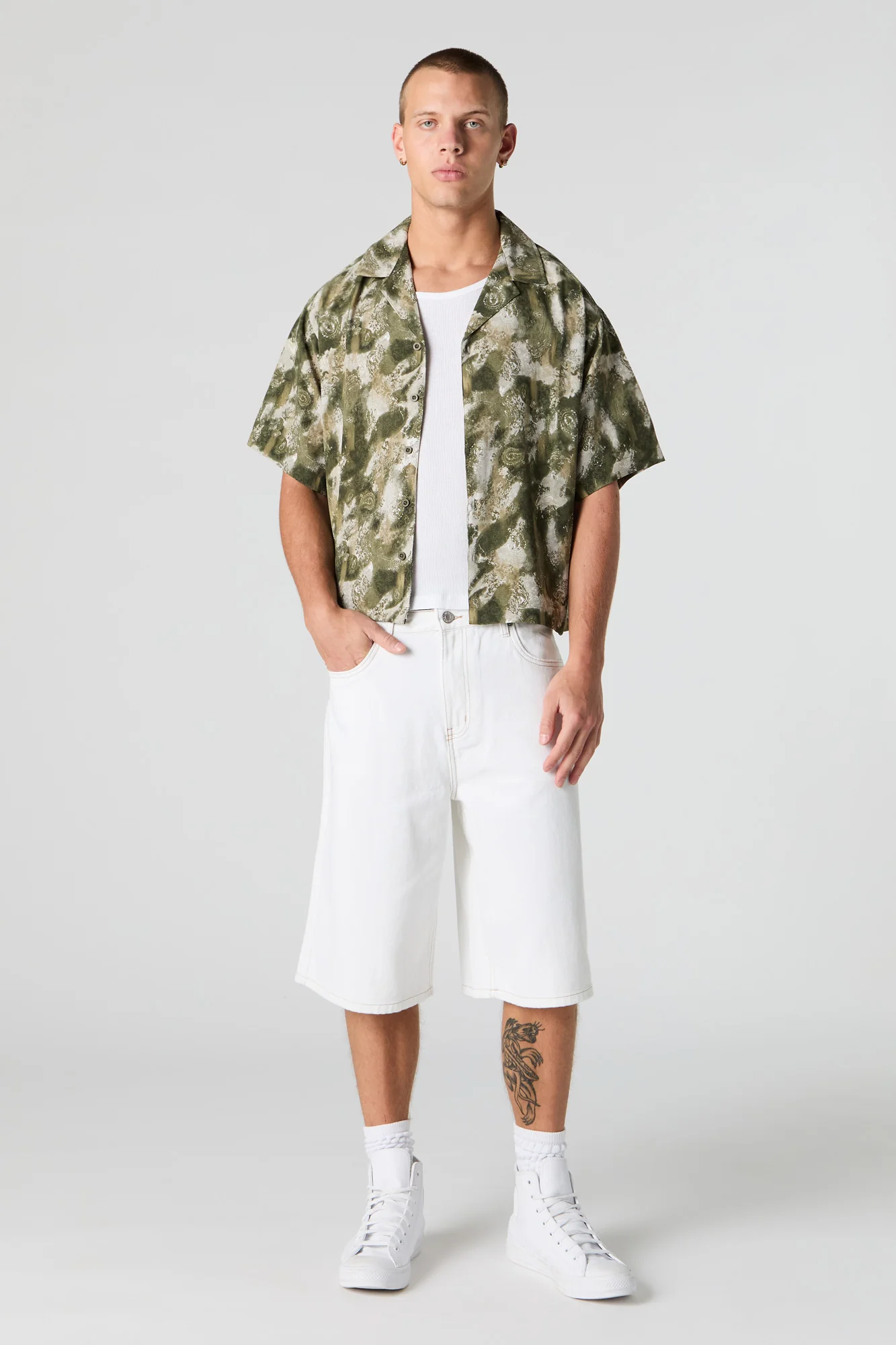 Printed Boxy Short Sleeve Button-Up Top - Image 3