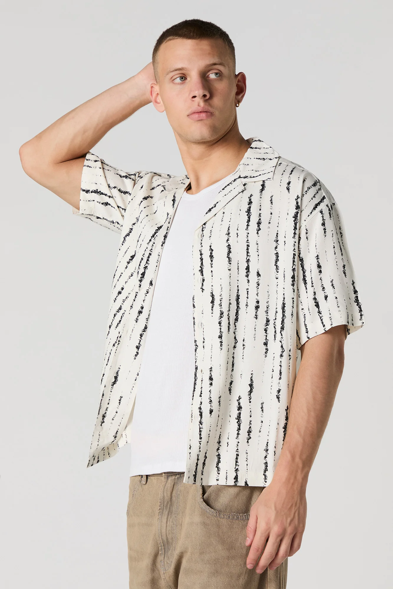 Printed Short Sleeve Button-Up Top - Image 7