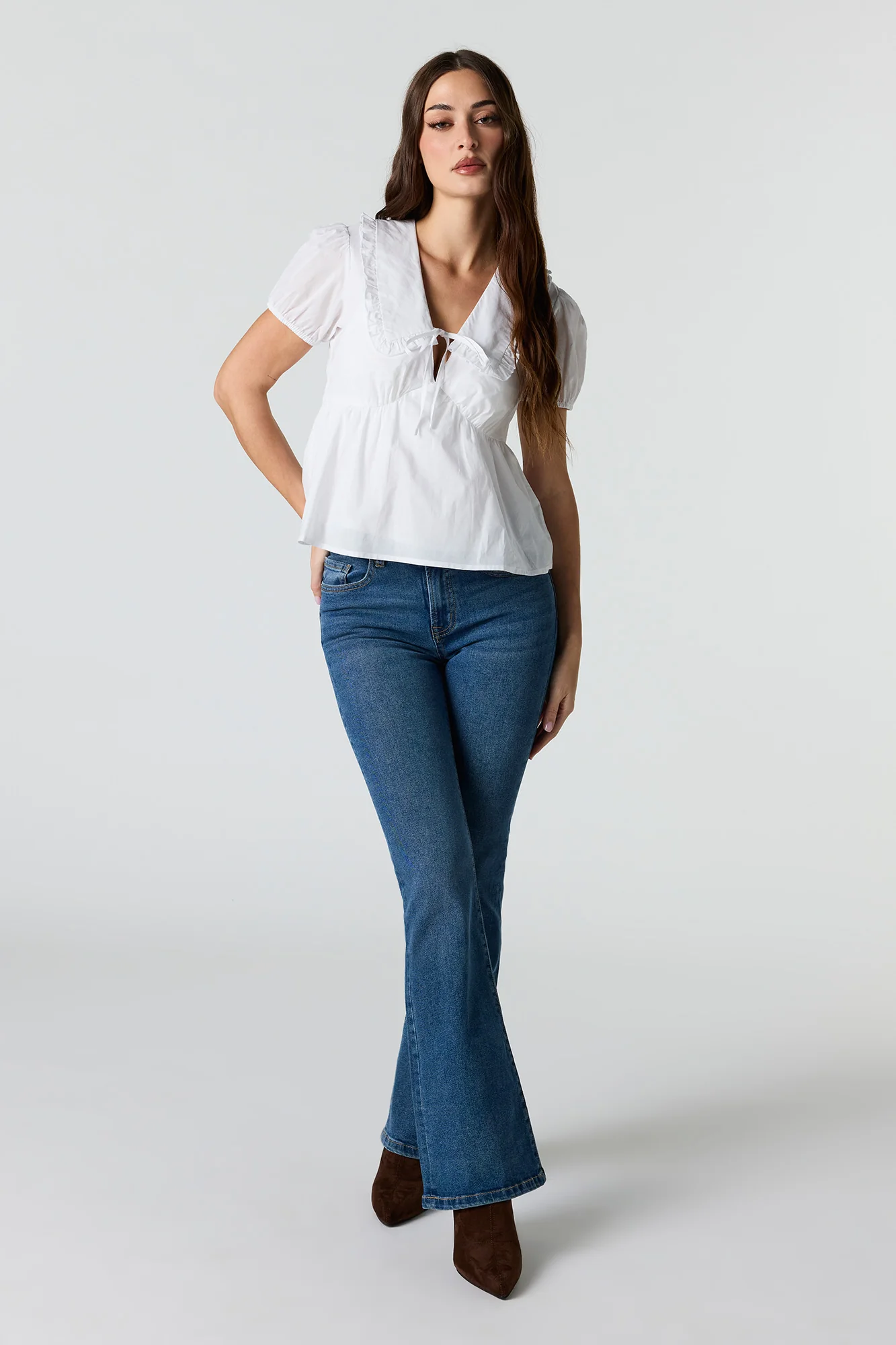 Collared Puff Sleeve Peplum Top - Image 3
