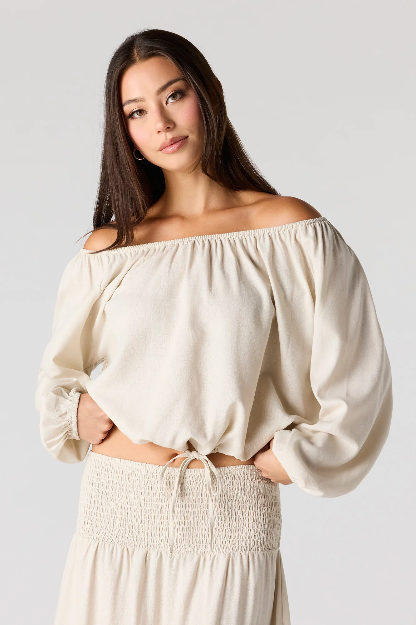 Linen-Blend Off Shoulder Blouse - Image 7