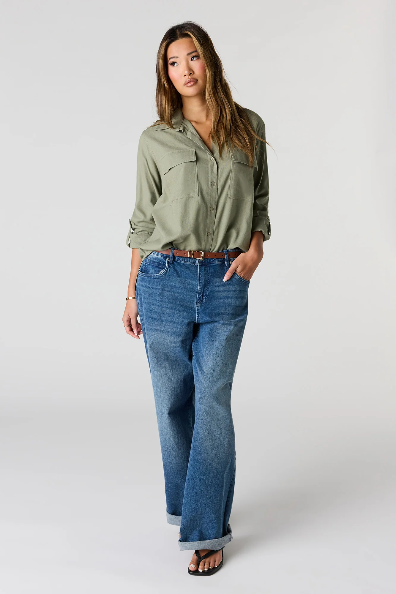 Linen-Blend Relaxed Button-Up Top - Image 3