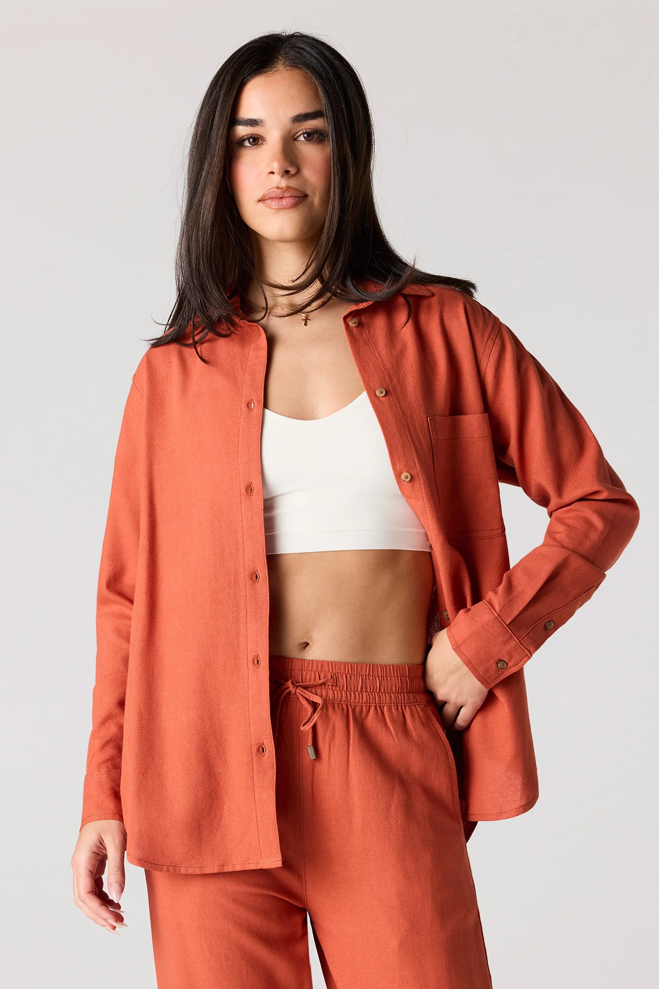 Linen-Blend Button-Up Top - Image 13