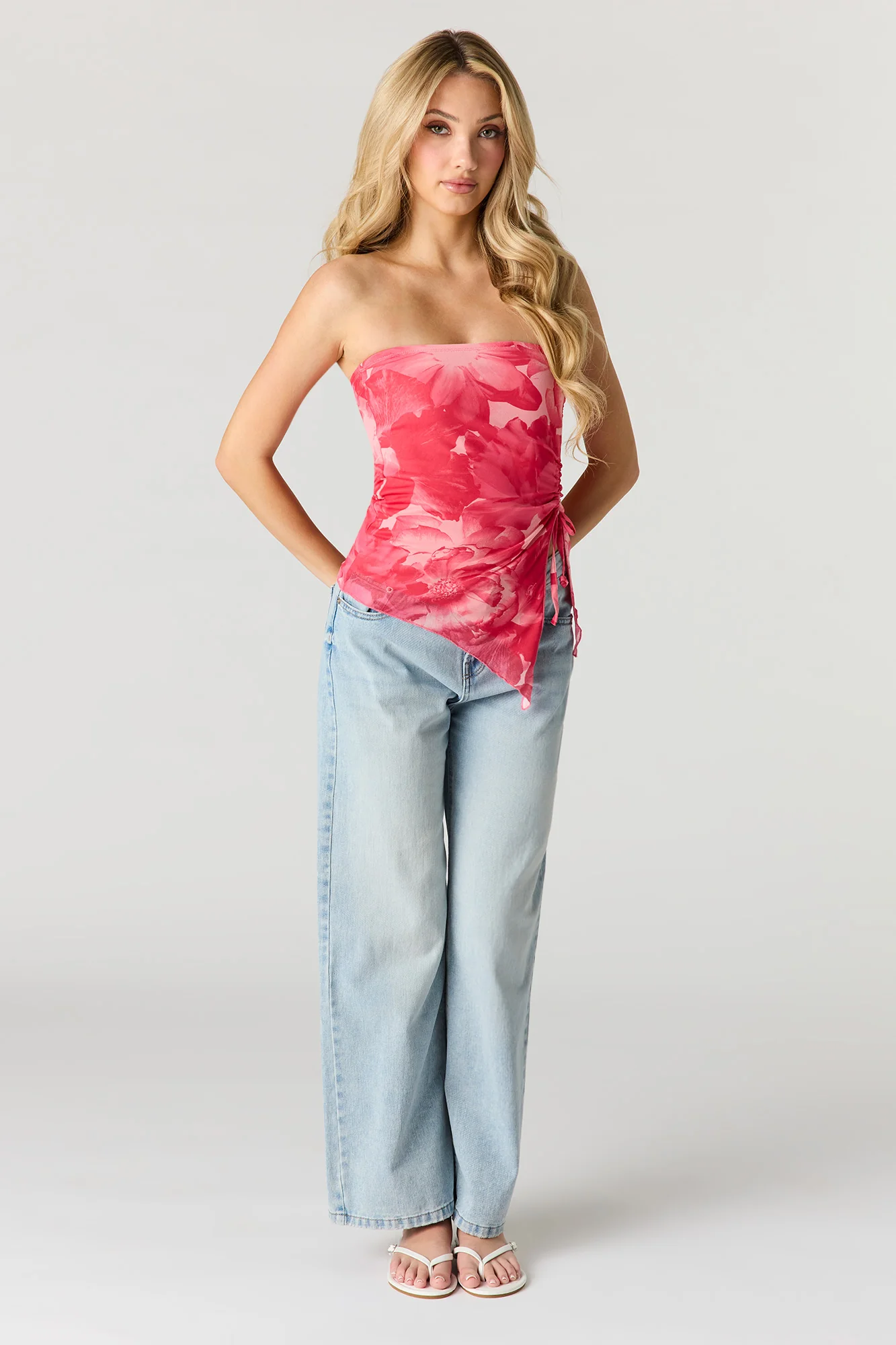 Printed Mesh Asymmetrical Tube Top - Image 3