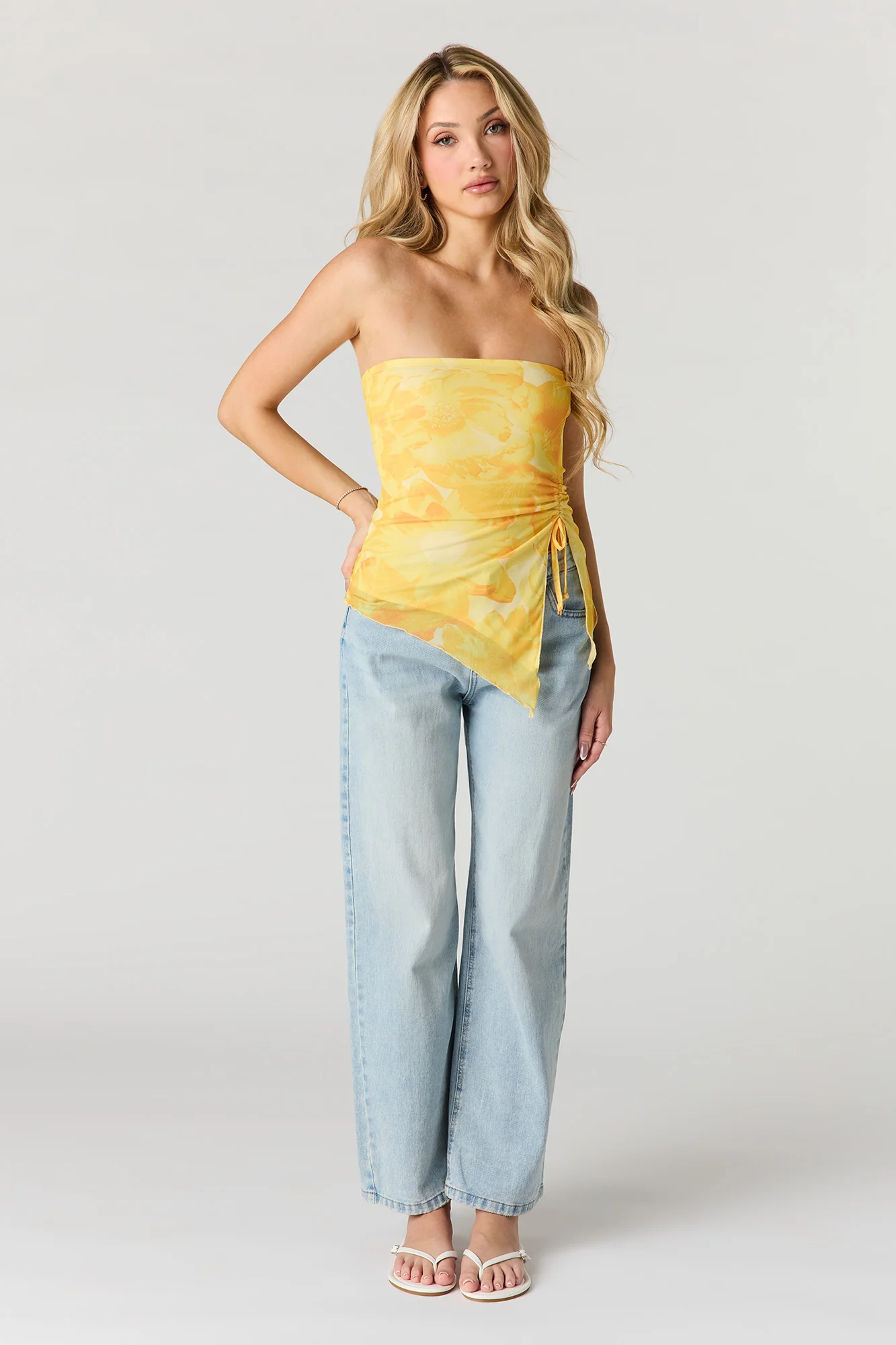 Printed Mesh Asymmetrical Tube Top - Image 6