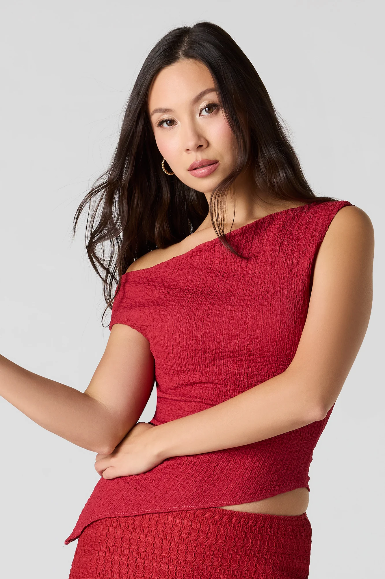Textured One Shoulder Asymmetrical Top - Image 13