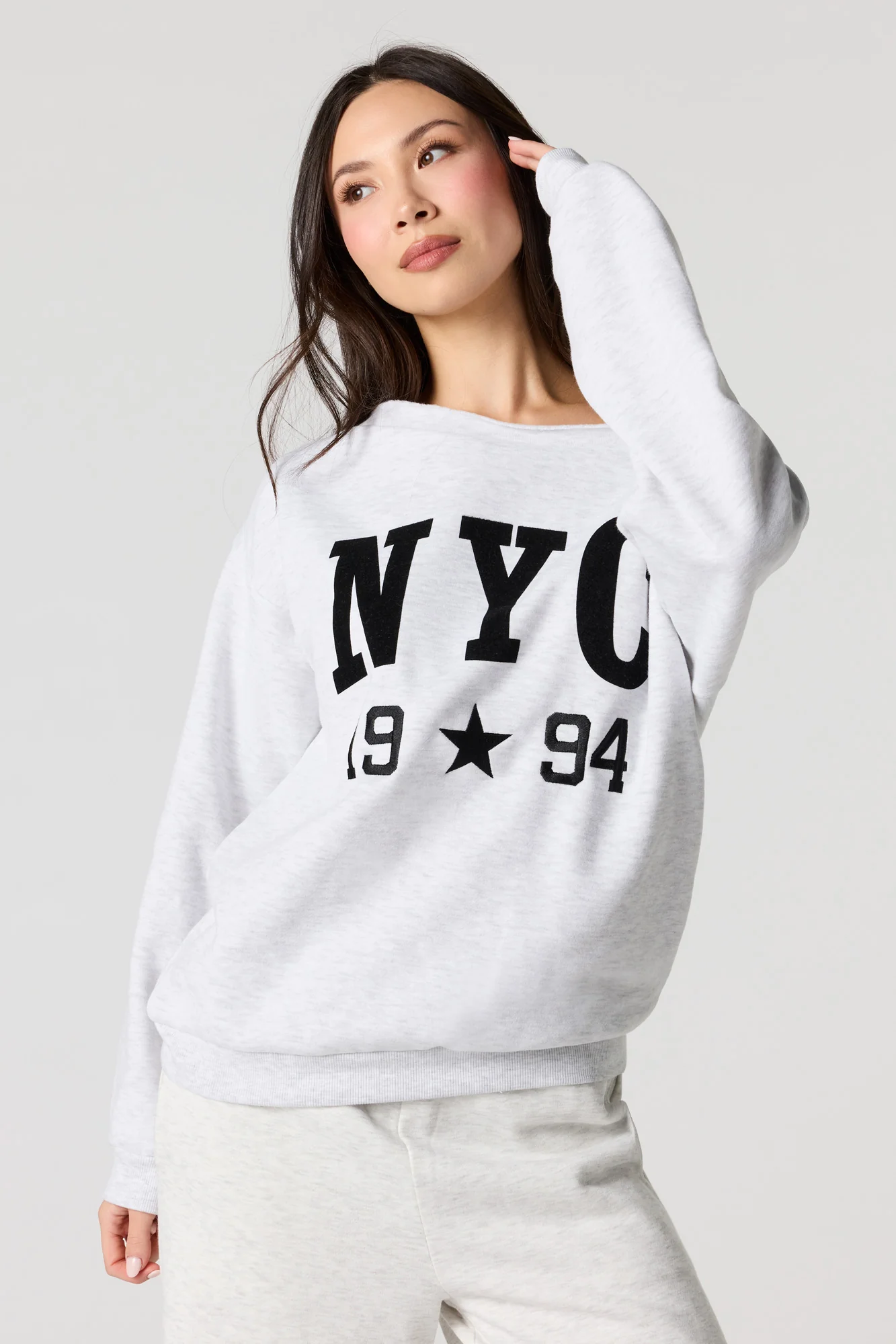 NYC Graphic Off Shoulder Fleece Sweatshirt