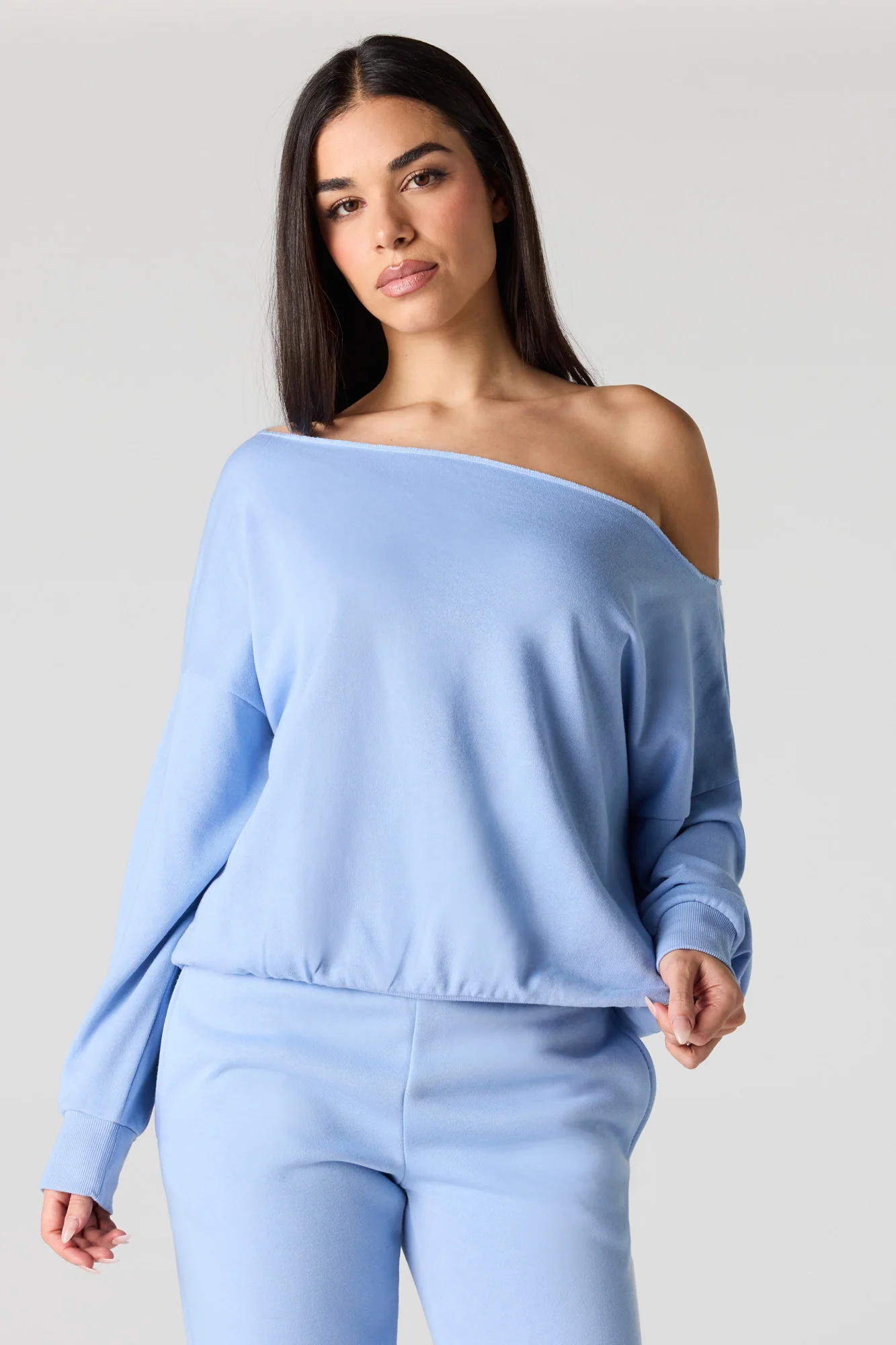 Off Shoulder Fleece Sweatshirt