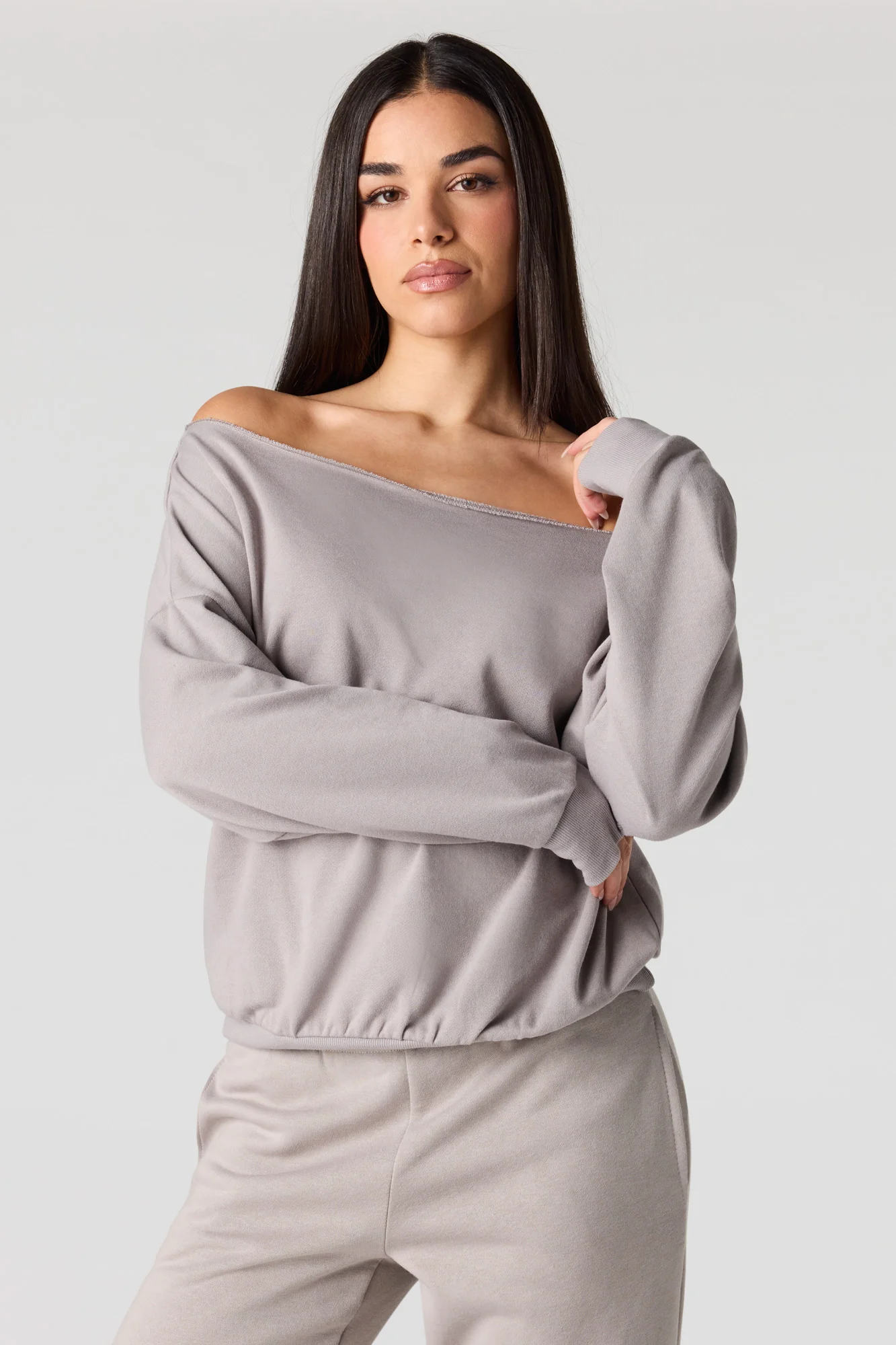 Off Shoulder Fleece Sweatshirt - Image 10