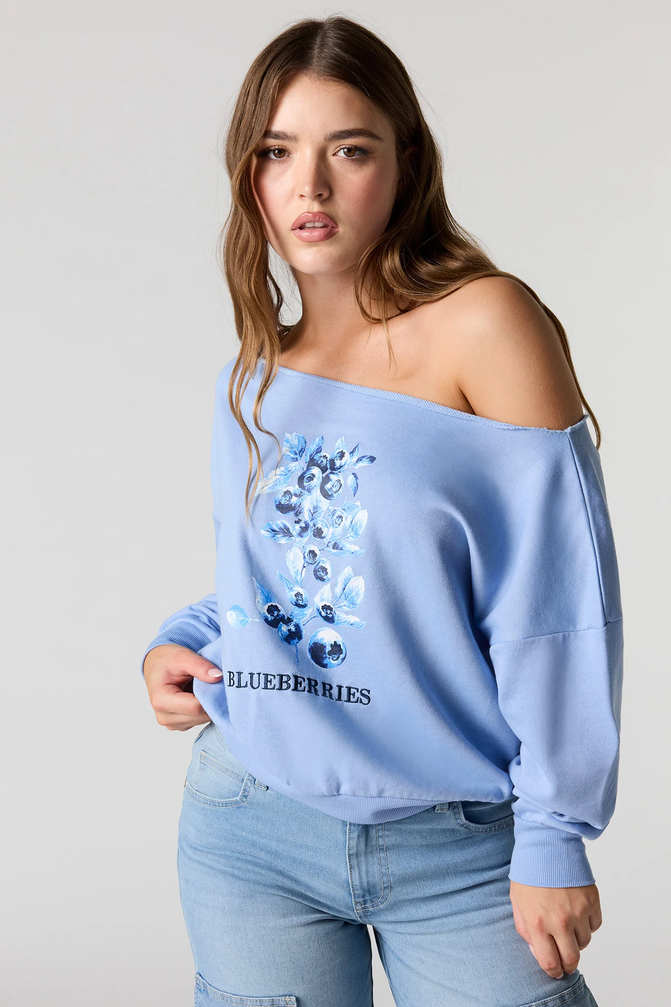 Embroidered Off Shoulder Fleece Sweater - Image 4