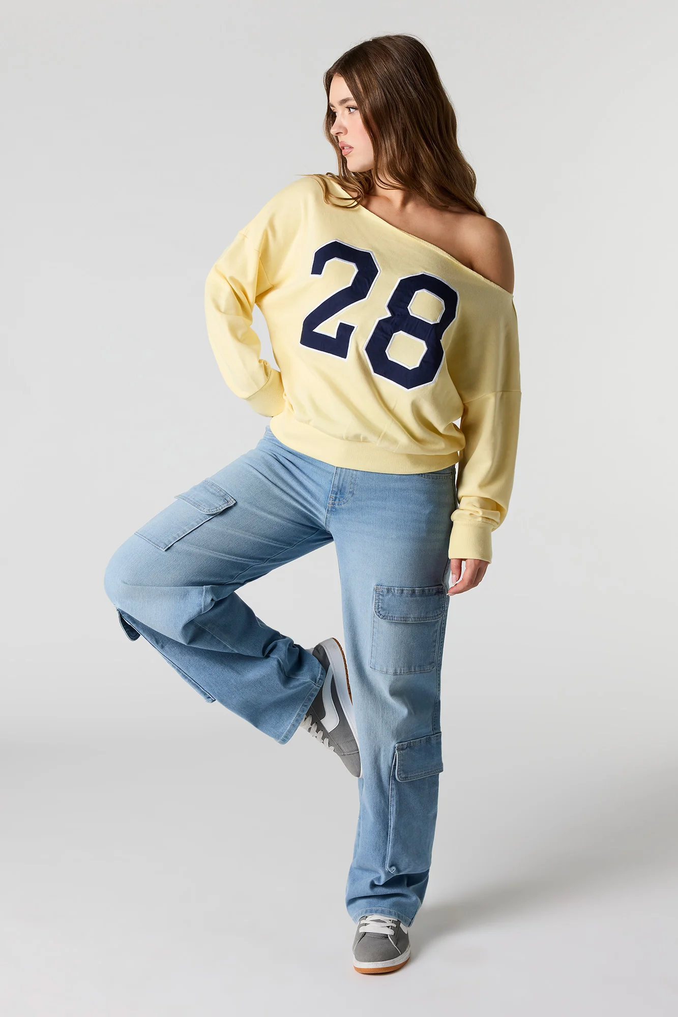 Embroidered Off Shoulder Fleece Sweater - Image 9