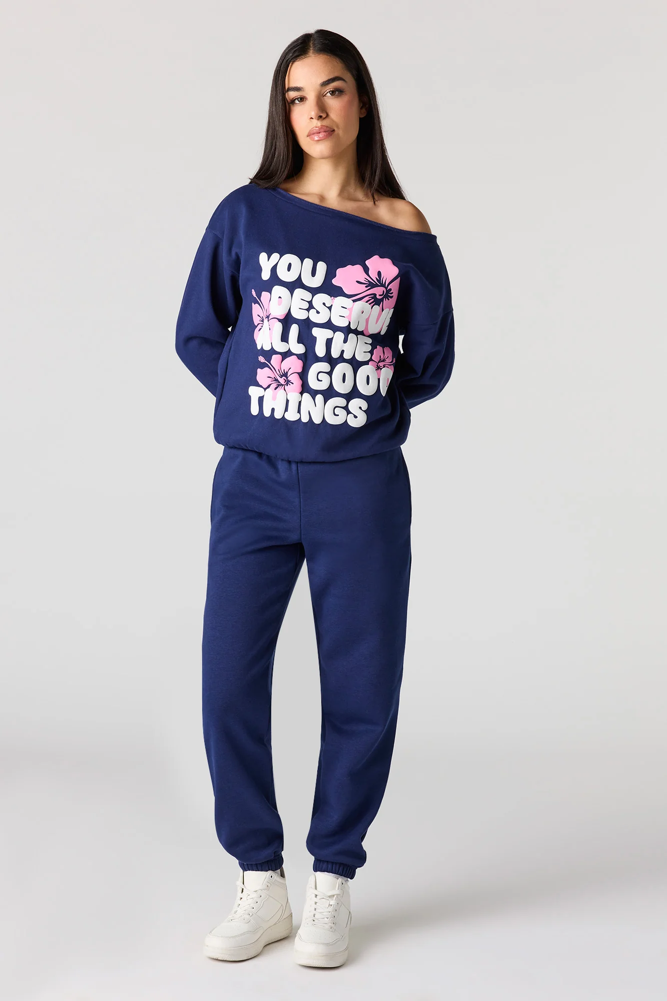 Good Things Puff Print Off Shoulder Sweatshirt - Image 3