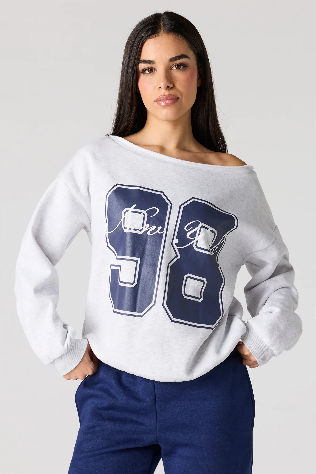 New York HD Print Off Shoulder Sweatshirt
