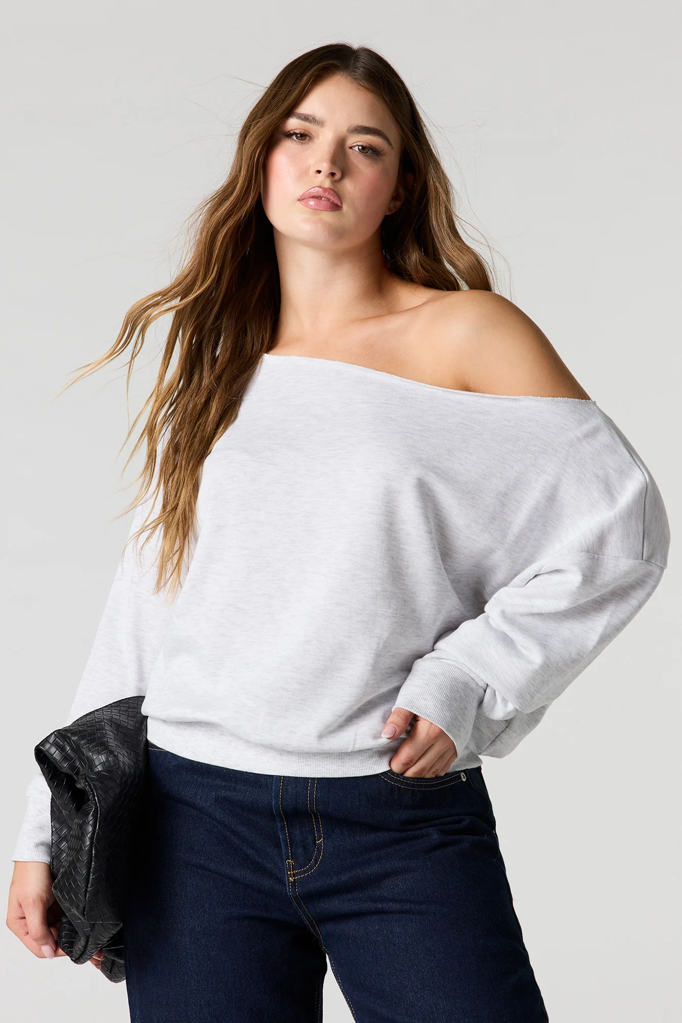 Off Shoulder Fleece Sweater
