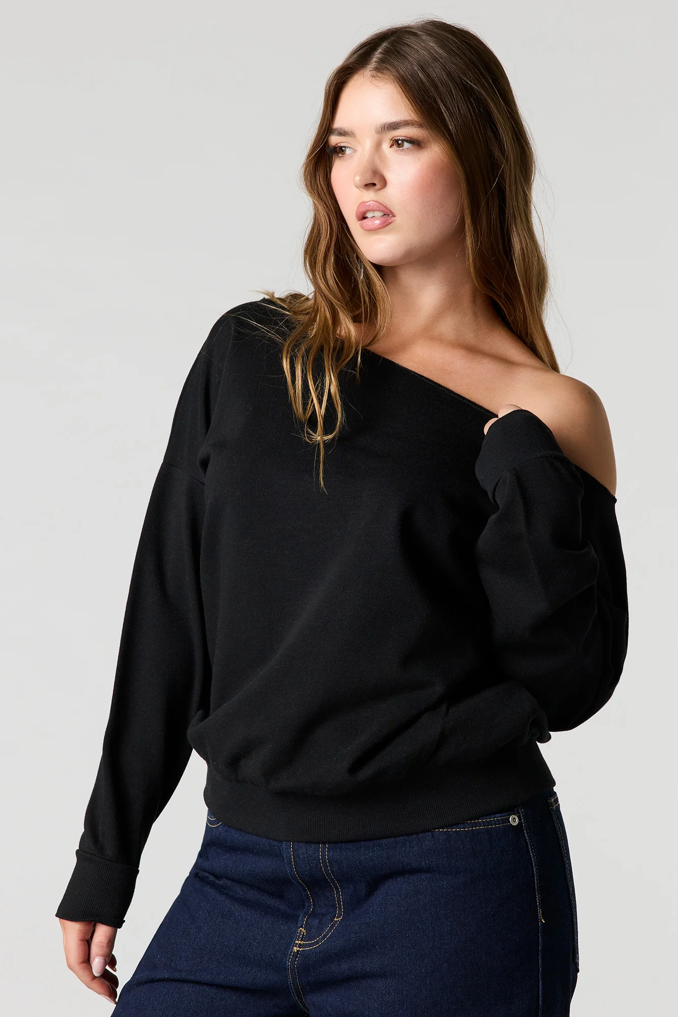 Off Shoulder Fleece Sweater - Image 4