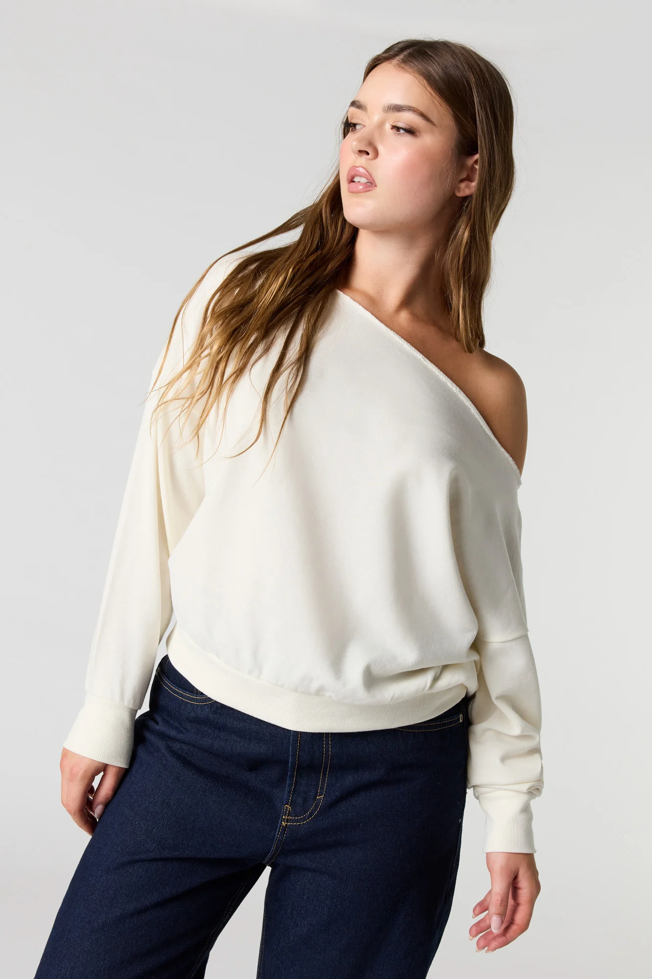 Off Shoulder Fleece Sweater - Image 7