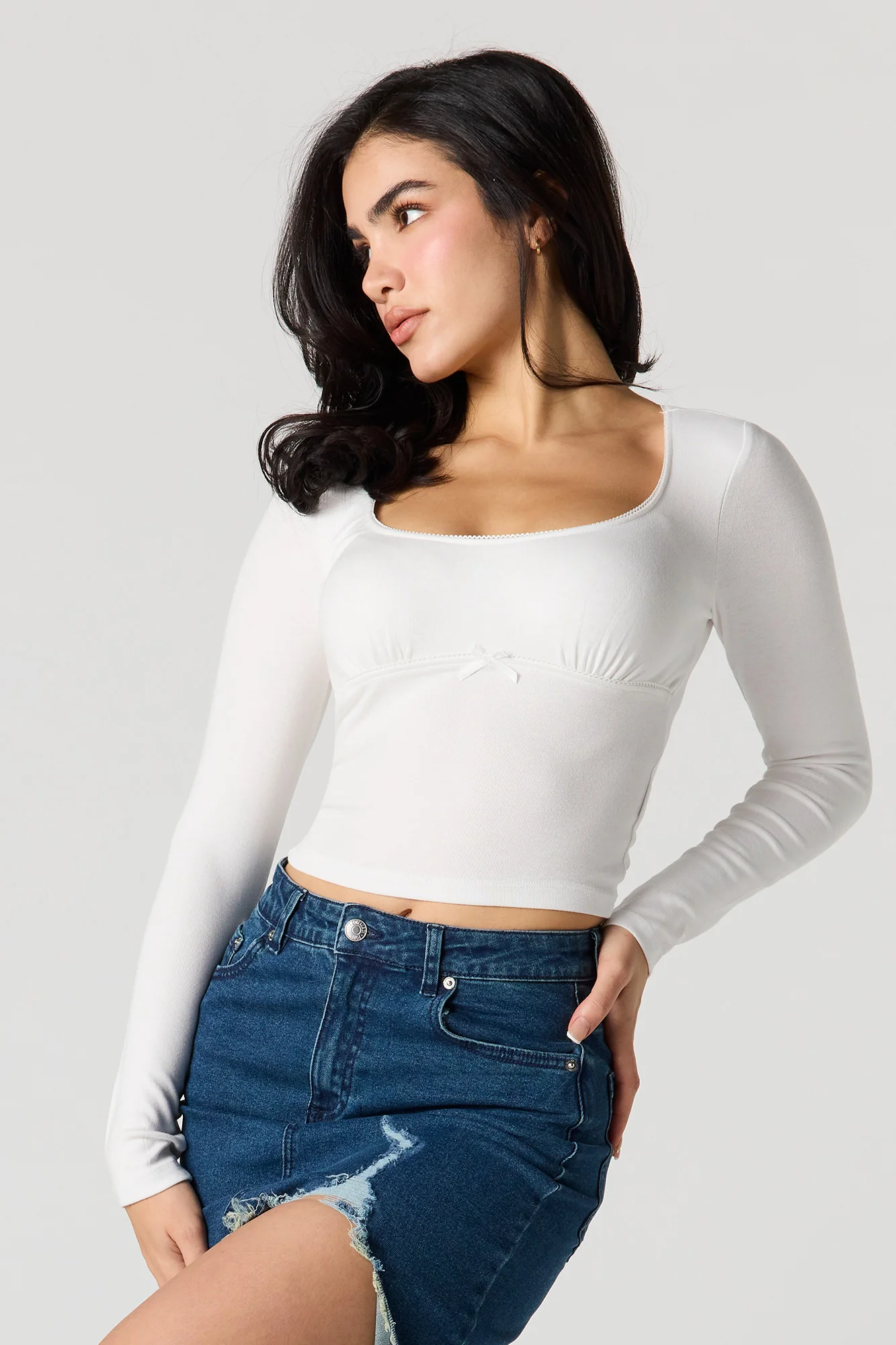 Lace Trim Bow Long Sleeve Top - Image 7