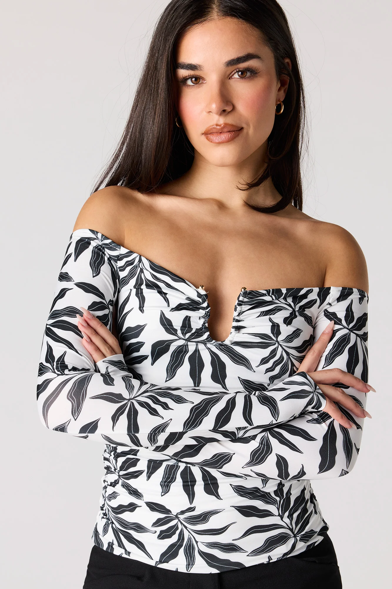 Contour Metal Accent Off Shoulder Top