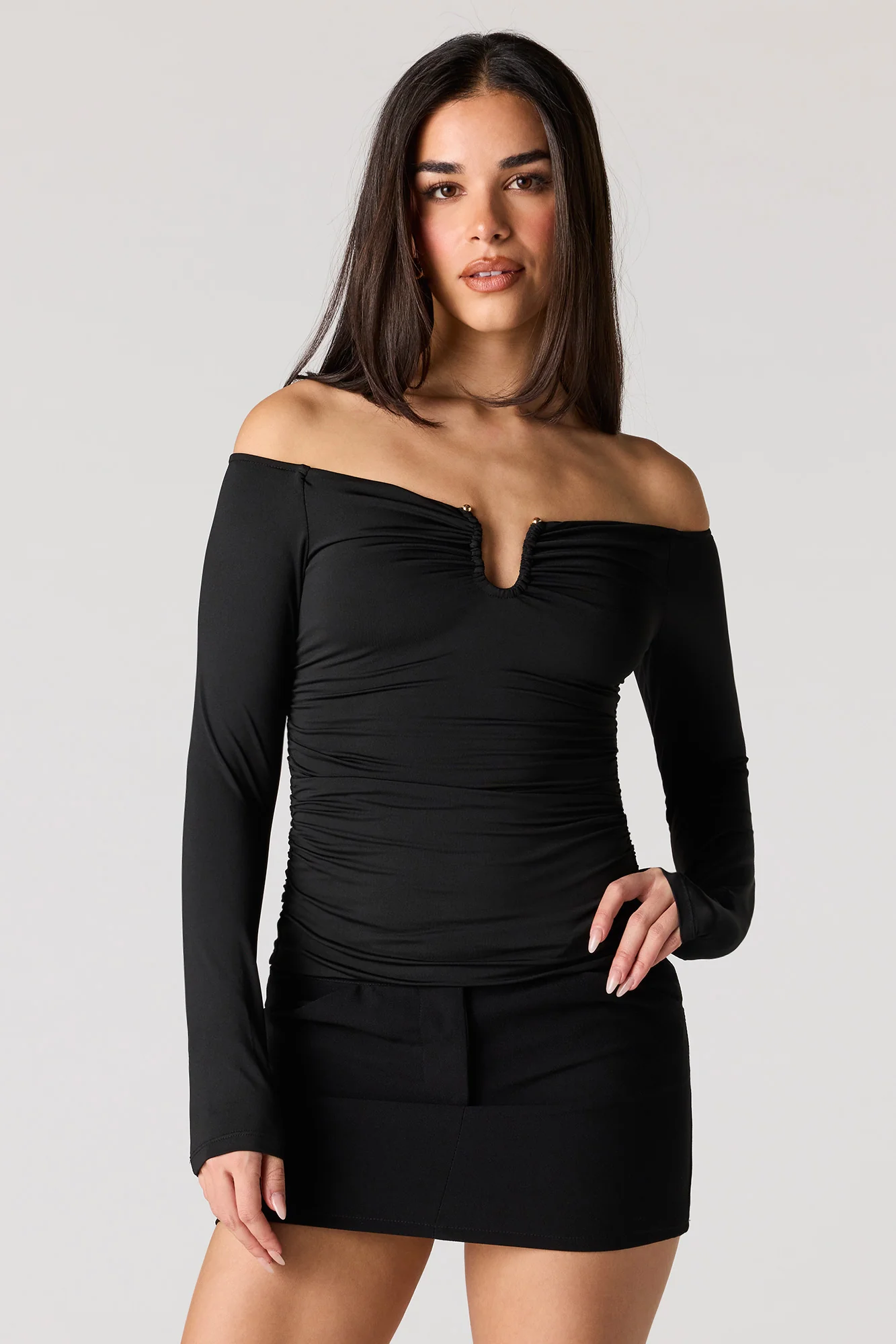 Contour Metal Accent Off Shoulder Top - Image 4