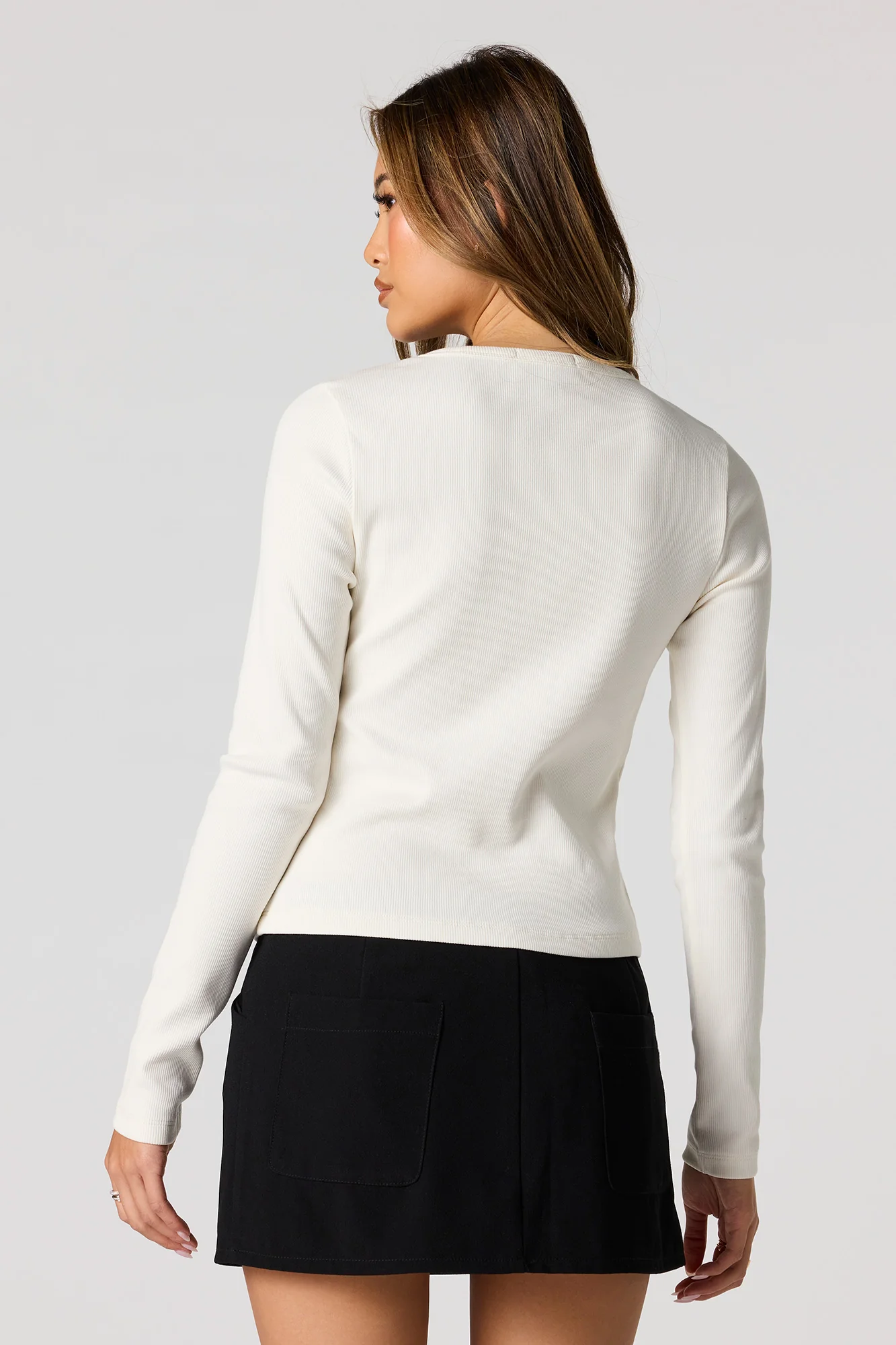 Asymmetrical Button-Up Ribbed Cardigan - Image 5