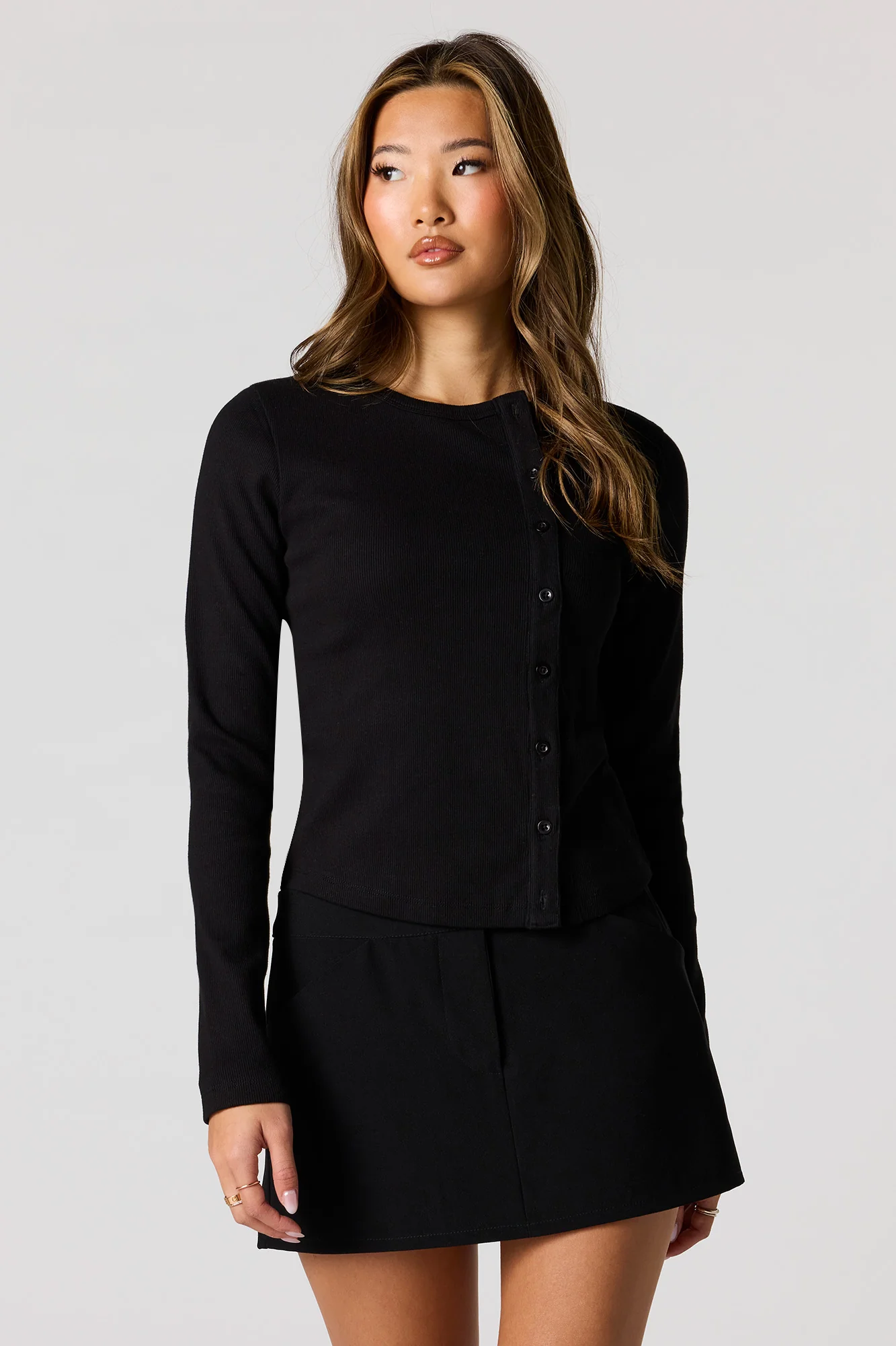 Asymmetrical Button-Up Ribbed Cardigan - Image 7