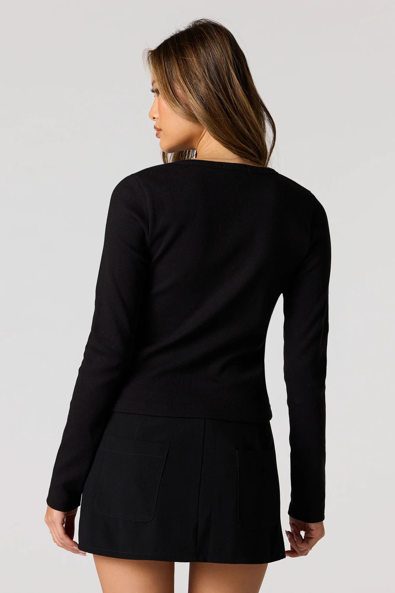 Asymmetrical Button-Up Ribbed Cardigan - Image 8