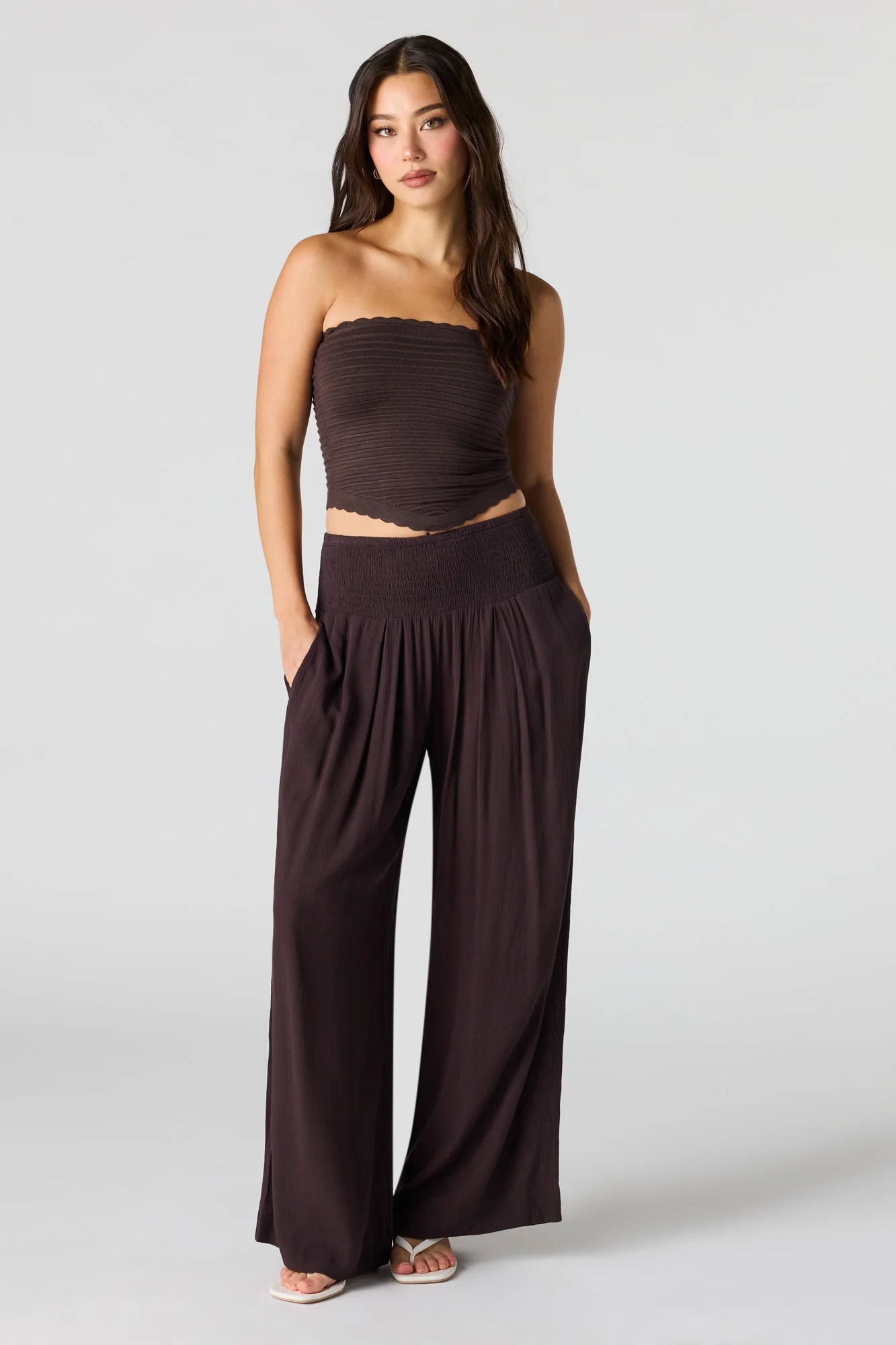 Smocked Waist Wide Leg Pant