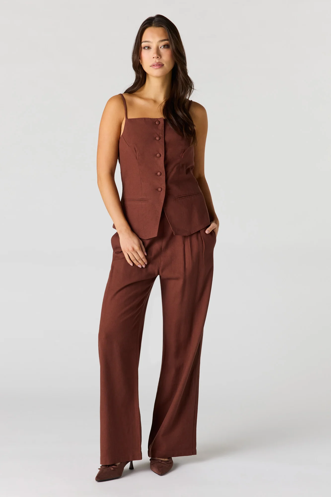 Linen-Blend Wide Leg Dress Pant