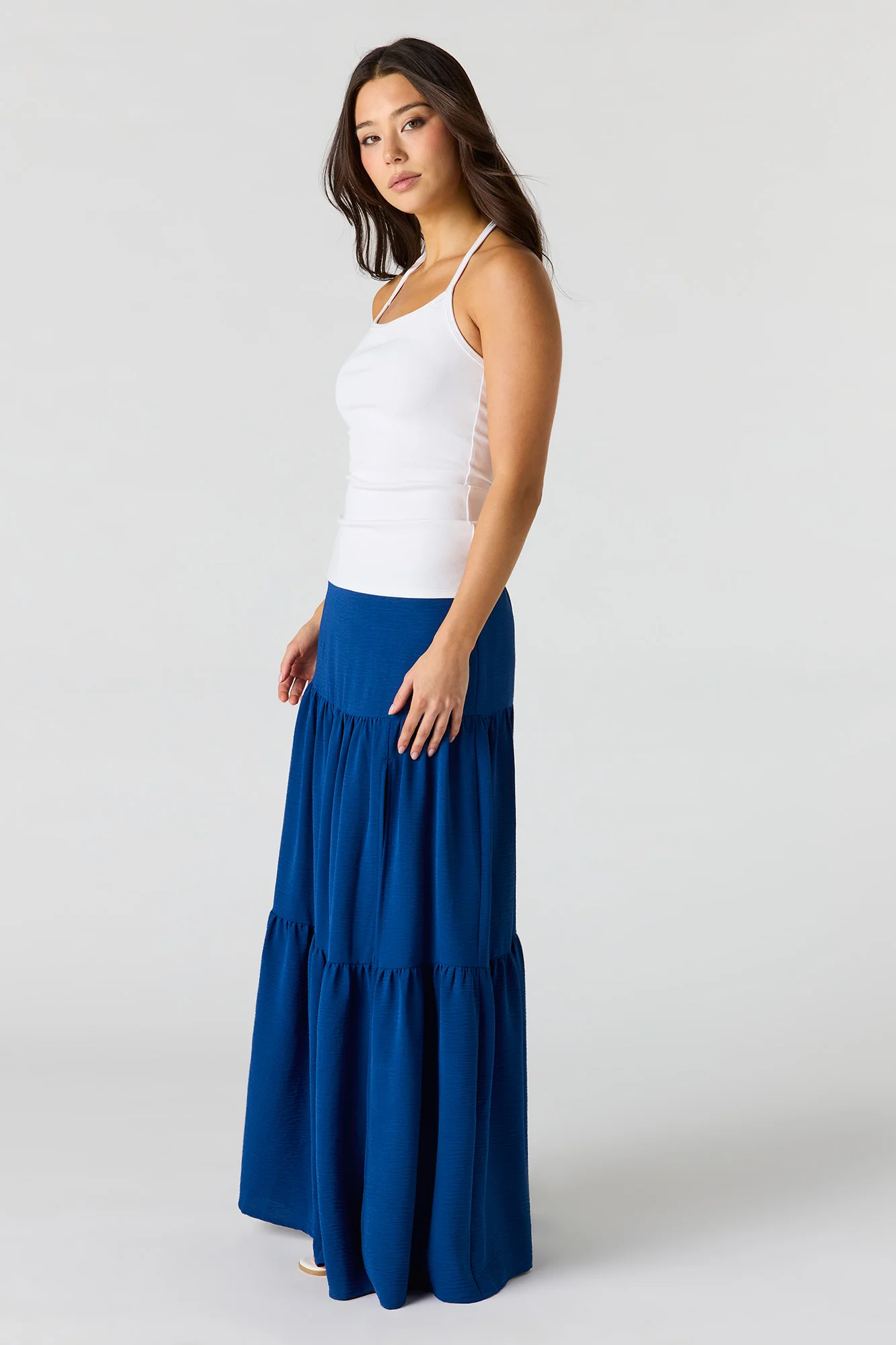 Printed Flowy Tiered Slit Maxi Skirt - Image 11
